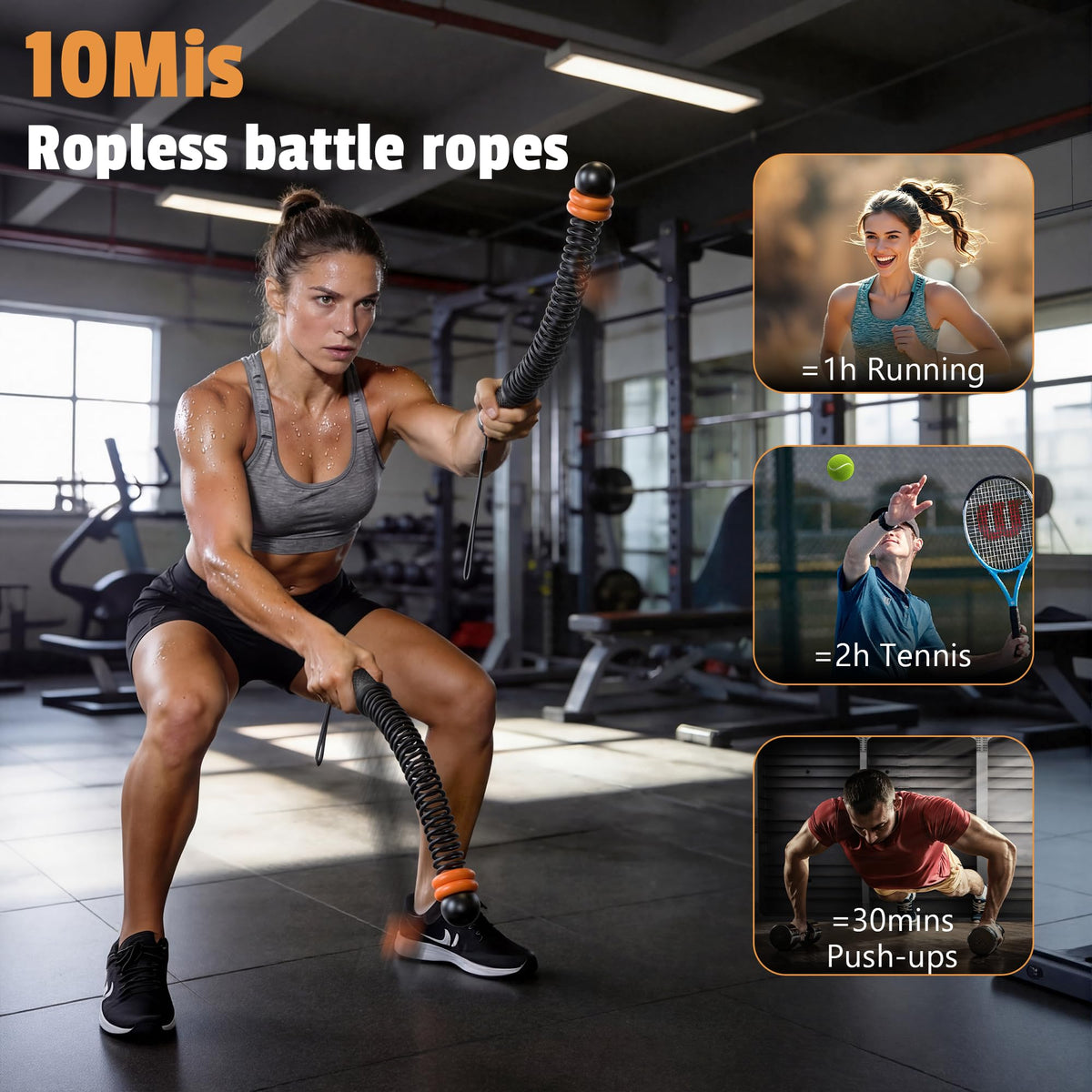 Portable Weighted Cordless Battle Ropes for Men Women Black - CUWANTIANDI Official Imagery - 4