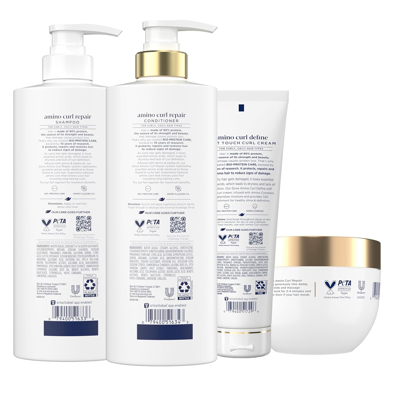 Elefair Dove Shampoo, Conditioner, & Mask Amino Curl Regimen Pack for Curly Hair, natural hair care products in a 4-pack set