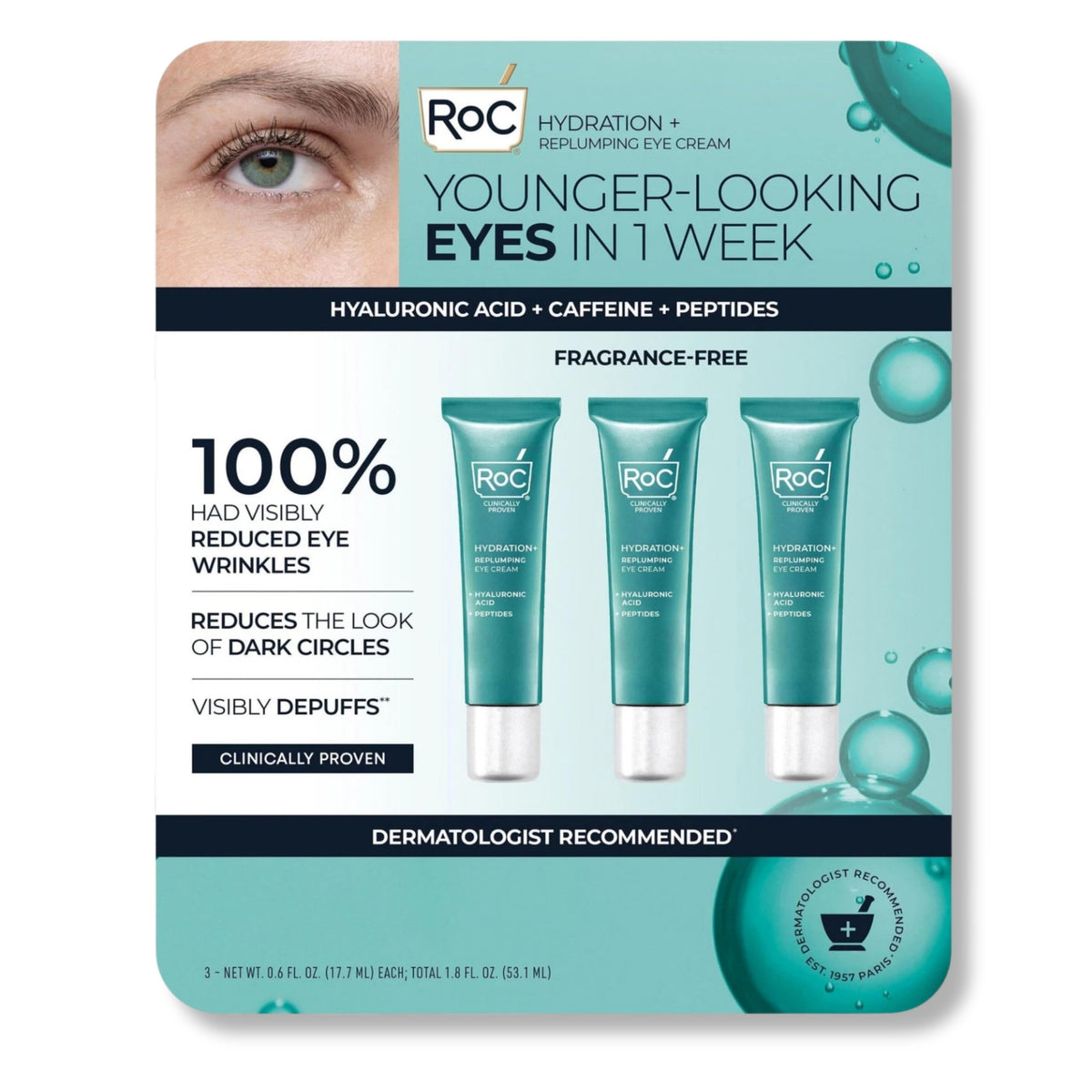Hydrate and Plump Eye Cream 0 6 oz 3 pack - RoC Official Imagery - 2