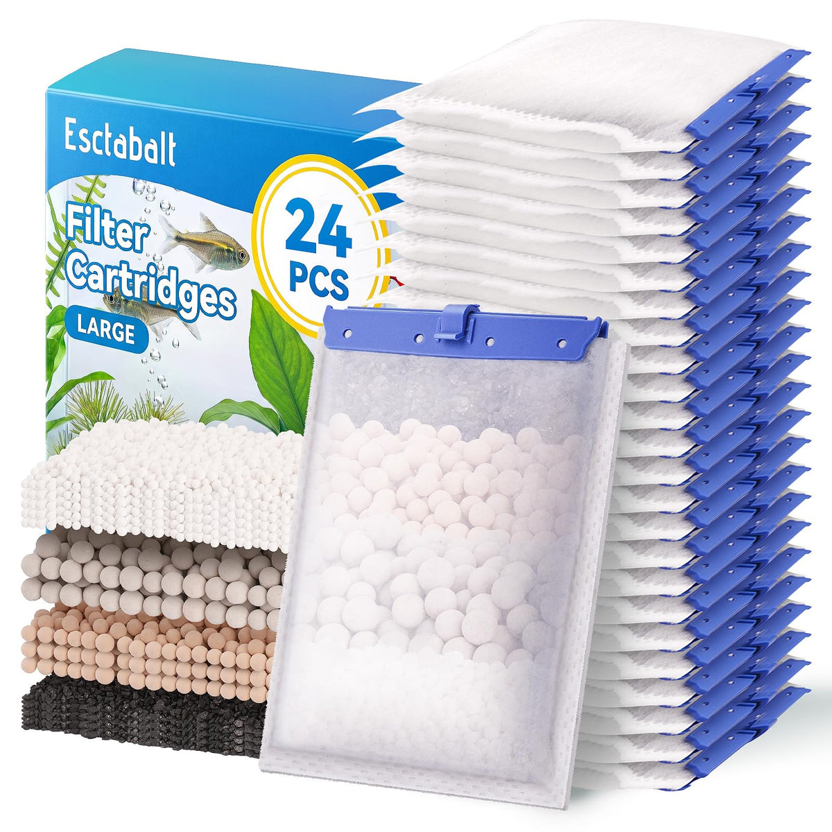 Upgraded 24 Pack Large Filter Cartridges for Tetra Whisper - Esctabalt Official Imagery - 1
