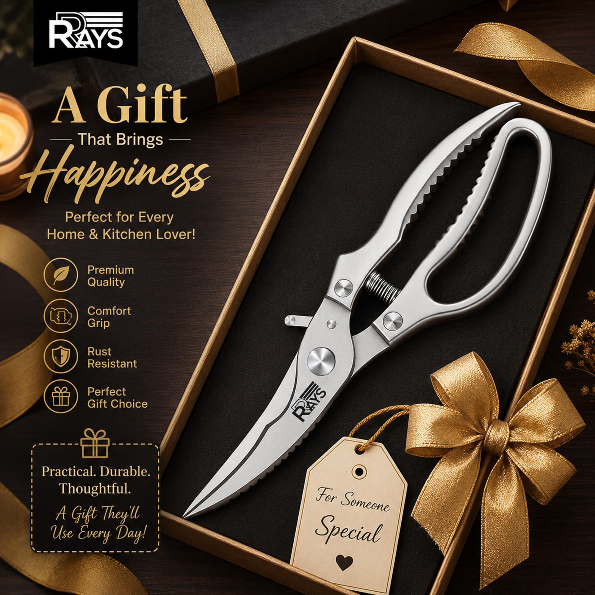 RRAYS Heavy Duty Poultry Shears, Spring Loaded Kitchen Scissors for Ch - View 8