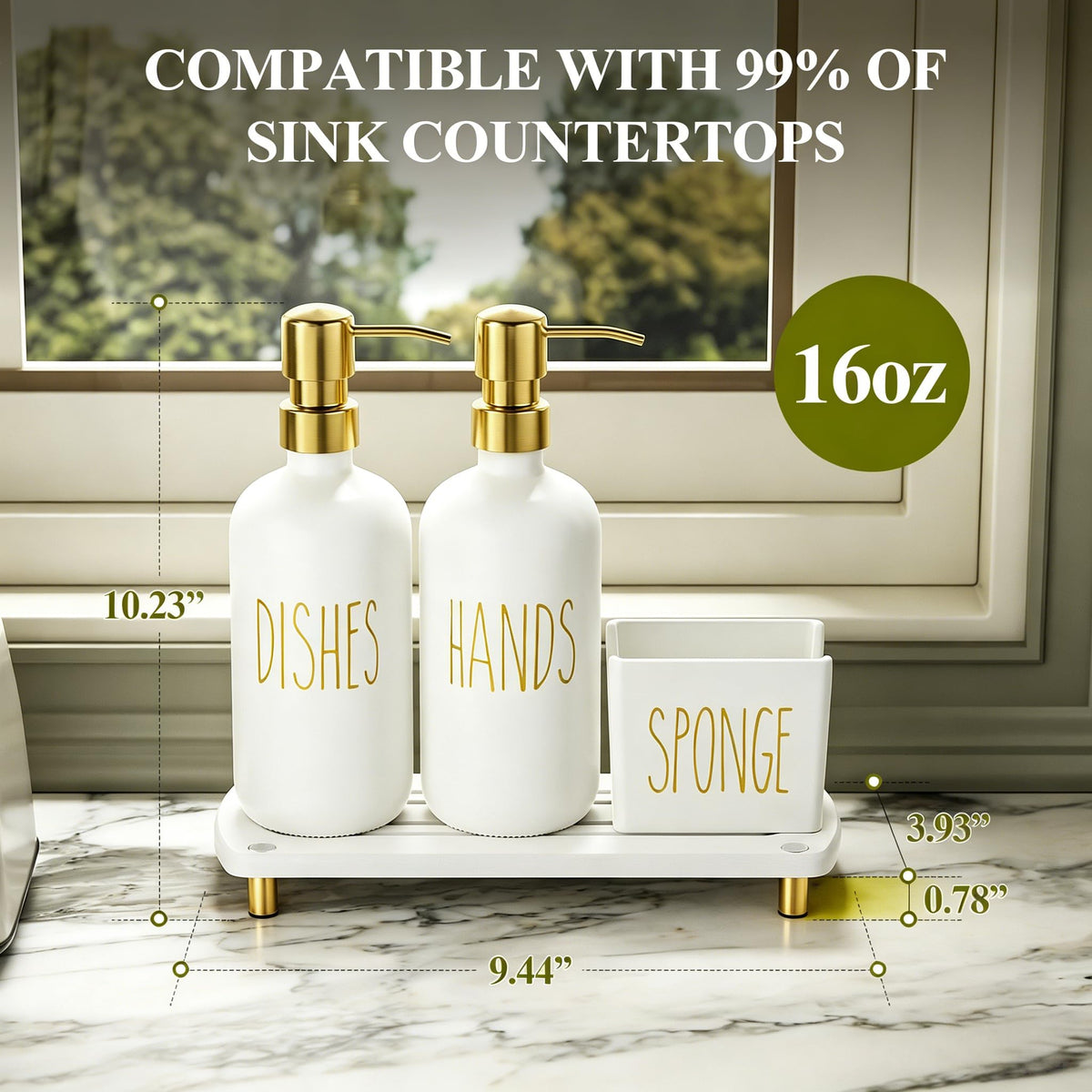Kitchen Soap Dispenser Set Comes with Ceramics Sponge Holder - Cisily Official Imagery - 3