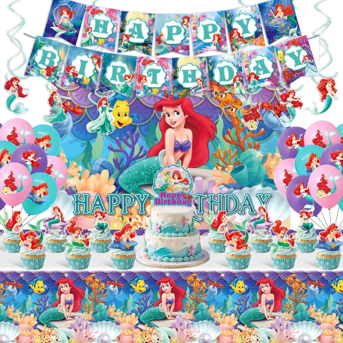 Ariel Birthday Party Supplies Party Decorations Set Include - Cosershow Official Imagery - 1
