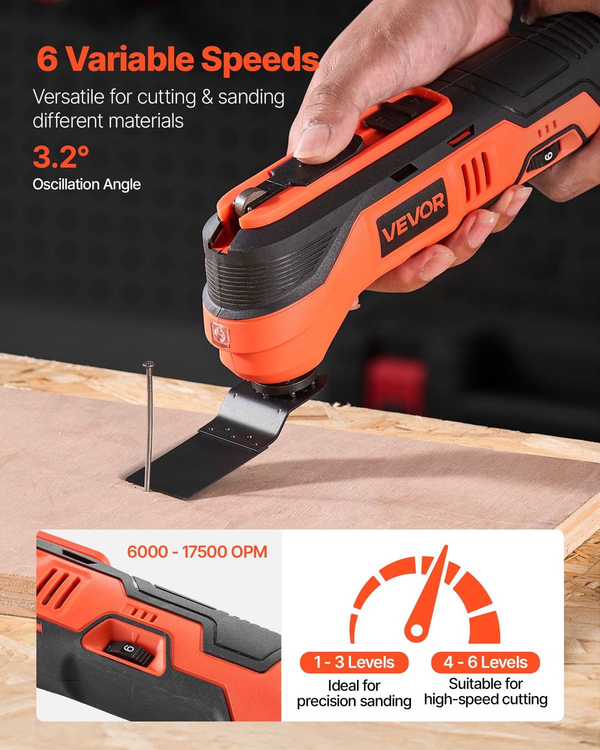 VEVOR Cordless Oscillating Tool 12V Multitool Oscillating - VEVOR Official Imagery - 5