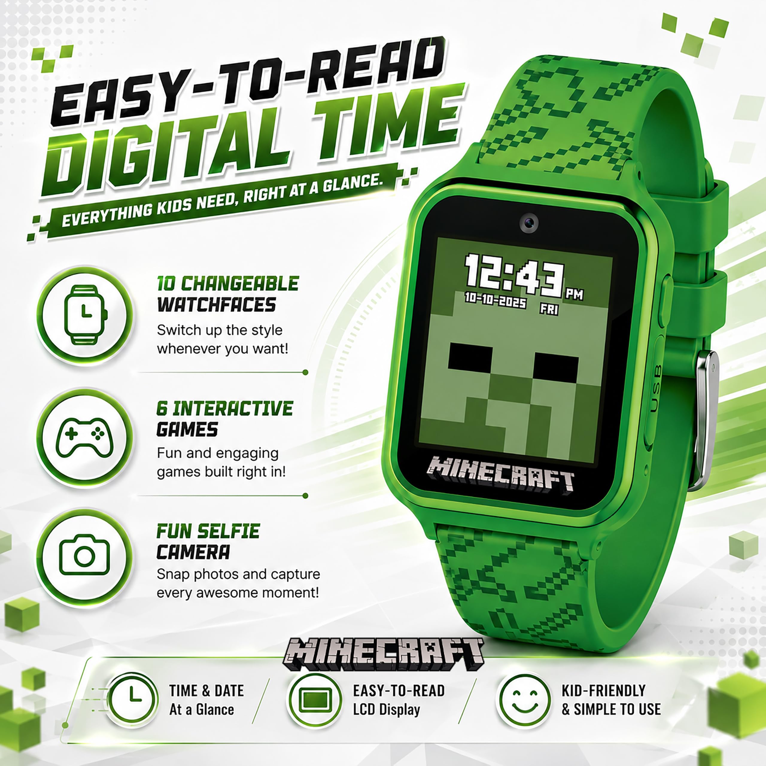Accutime Minecraft Kids Smart Watch – Touchscreen Interactive Watch wi - View 4