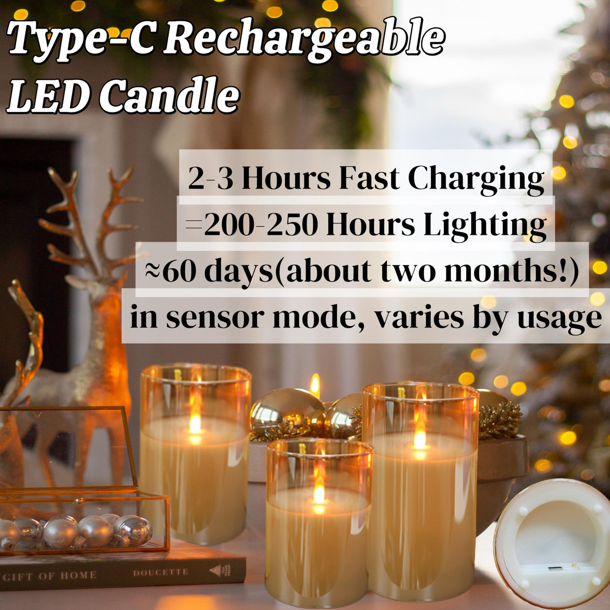 Two Months Rechargeable Motion Sensor Flameless Candle Auto - JMTONE Official Imagery - 4