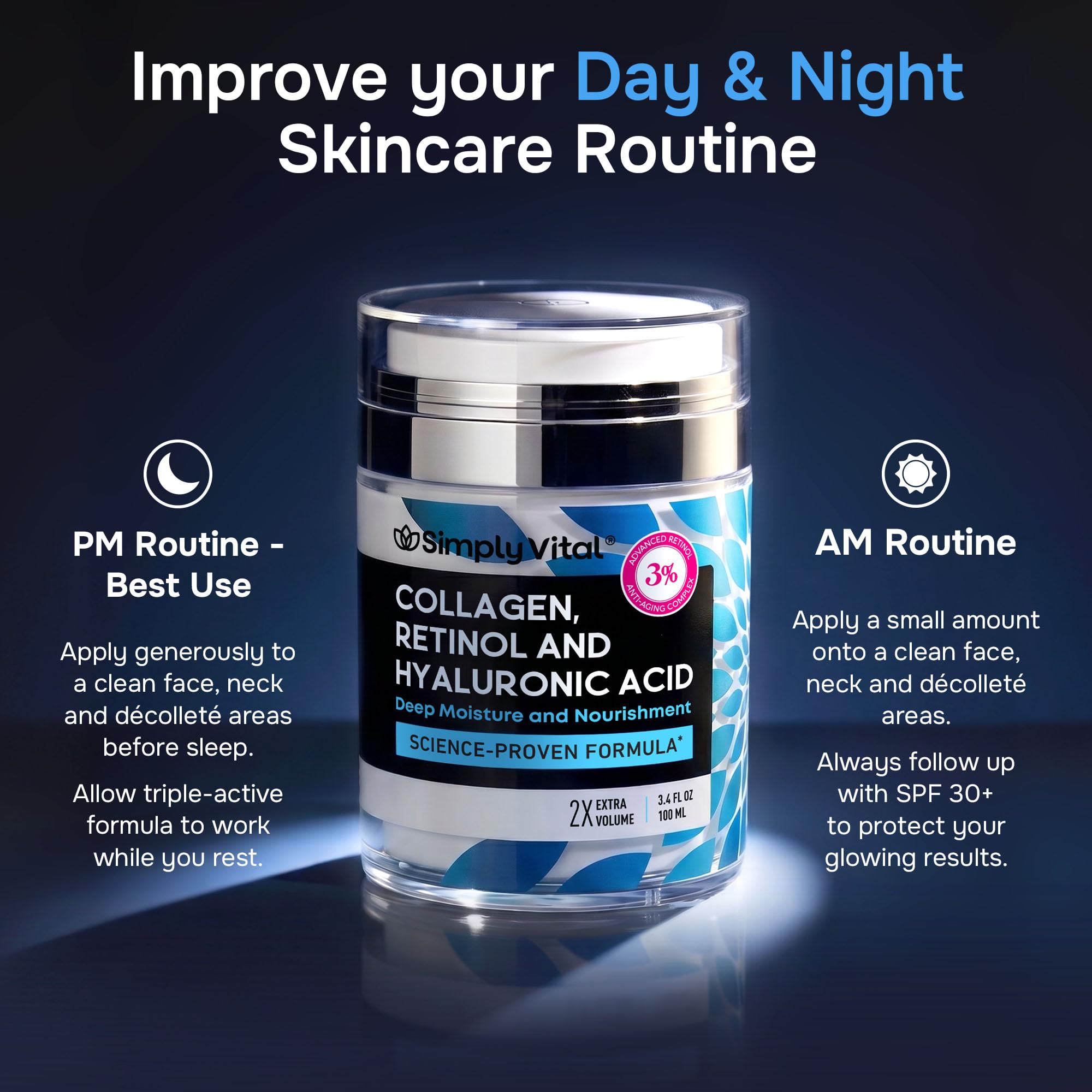 SimplyVital Face Moisturizer Retinol Collagen Hyaluronic - SimplyVital Official Product Imagery - 5