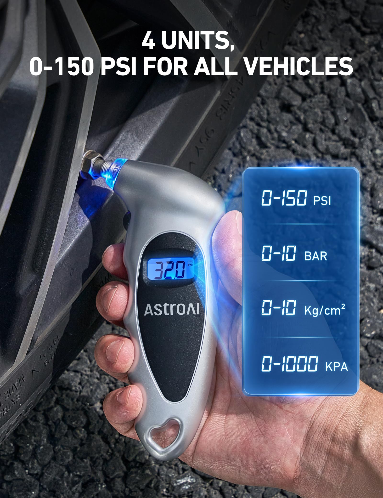 AstroAI Digital Tire Pressure Gauge 150PSI, ±1PSI Accuracy for Car Truck - AstroAI Official Product View 4