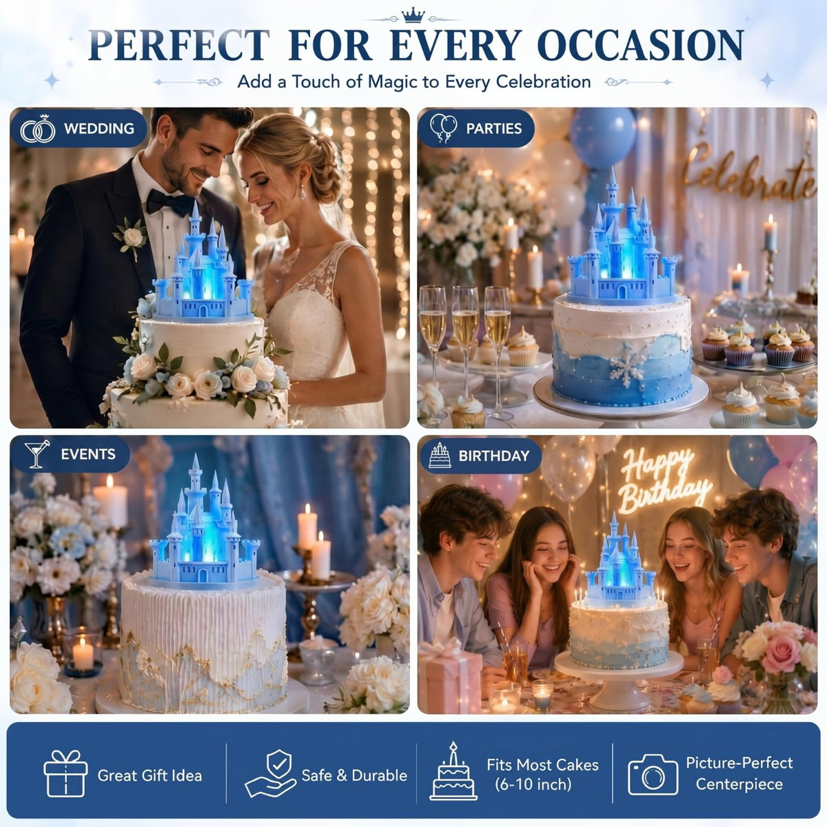 4 8 3D Princess Castle Cake Topper with Nightlight Blue - Baquler Official Imagery - 7