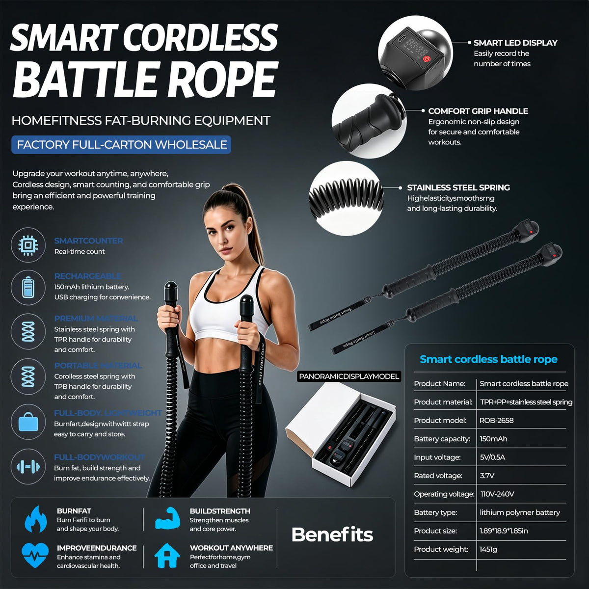 Smart Battle Rope with Digital Counter Cordless Battle Rope - MYUDEGEAS Official Imagery - 7