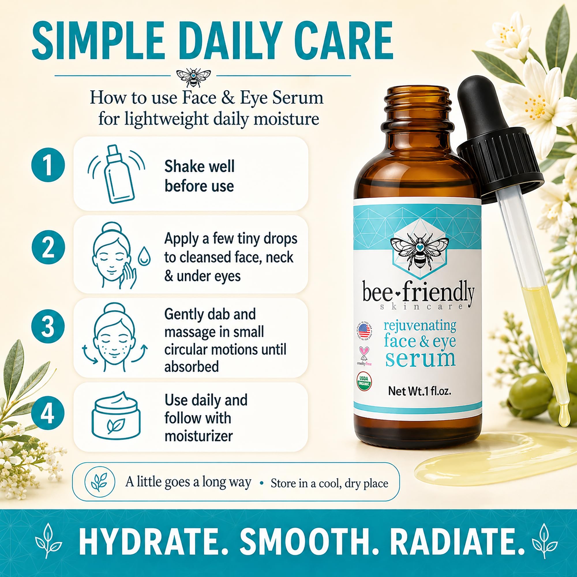 BeeFriendly® Organic Face & Eye Serum, Deep Hydration, Nourishes - BeeFriendly Official Product View 8