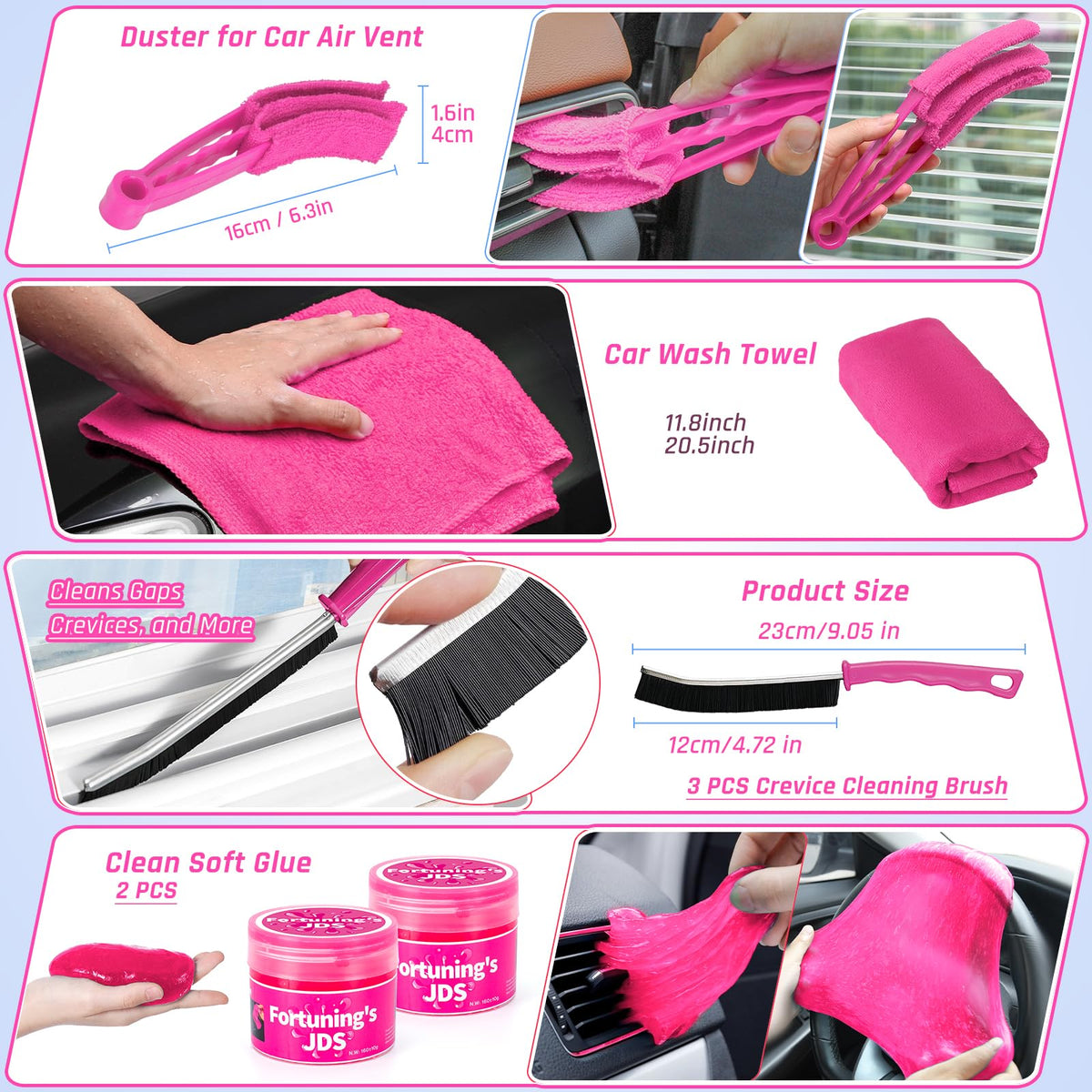 55PCS Pink Car Detailing Kit Interior Cleaner with High - Fortuning's JDS Official Imagery - 6