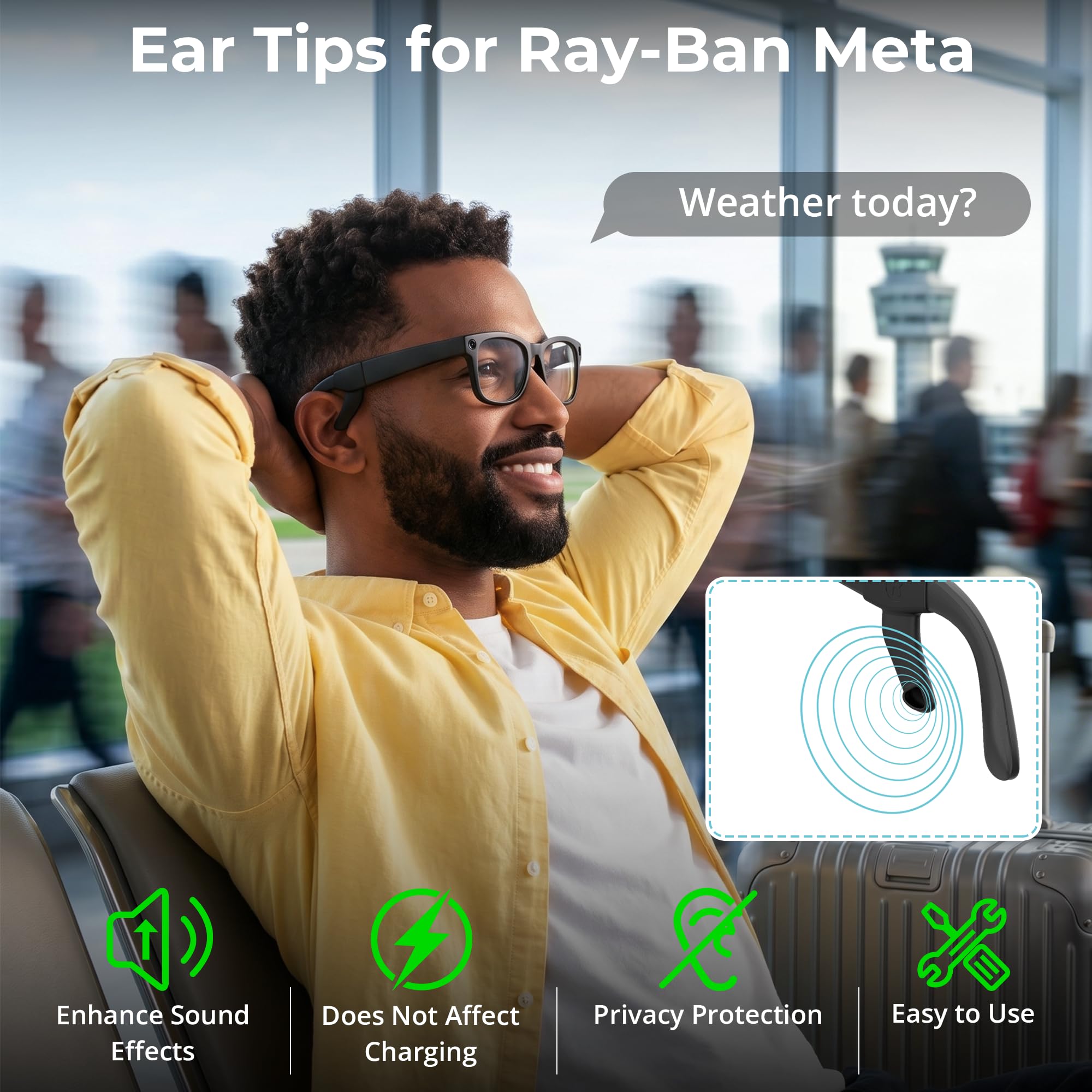 HIBLOKS Voice Privacy Ear Tips for Ray-Ban Meta Smart Glasses Acc by HIBLOKS - Angle View 3