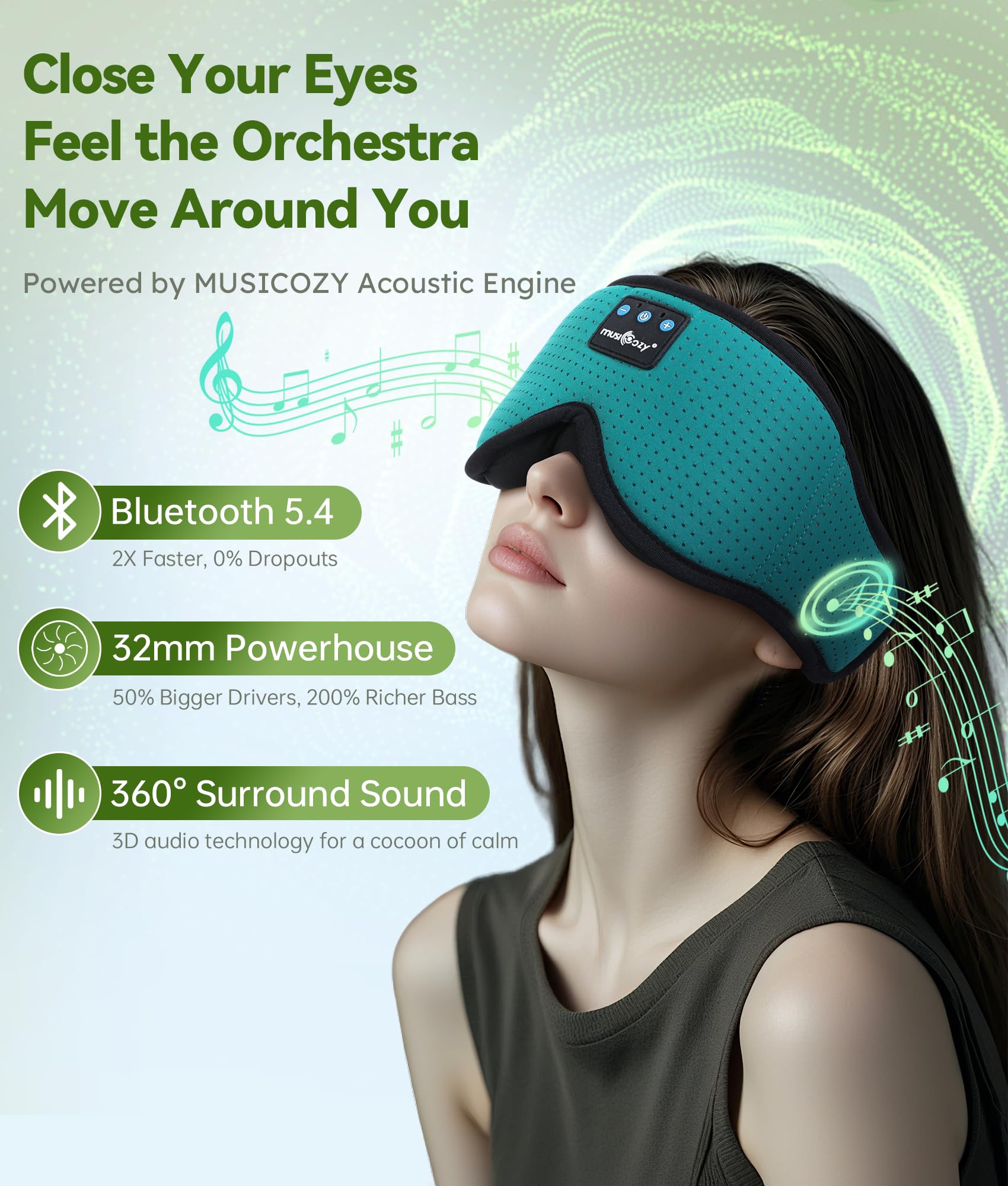 MUSICOZY 3D Sleep Headphones Bluetooth 5.4 Breathable Sleep Eye M by MUSICOZY - Angle View 5