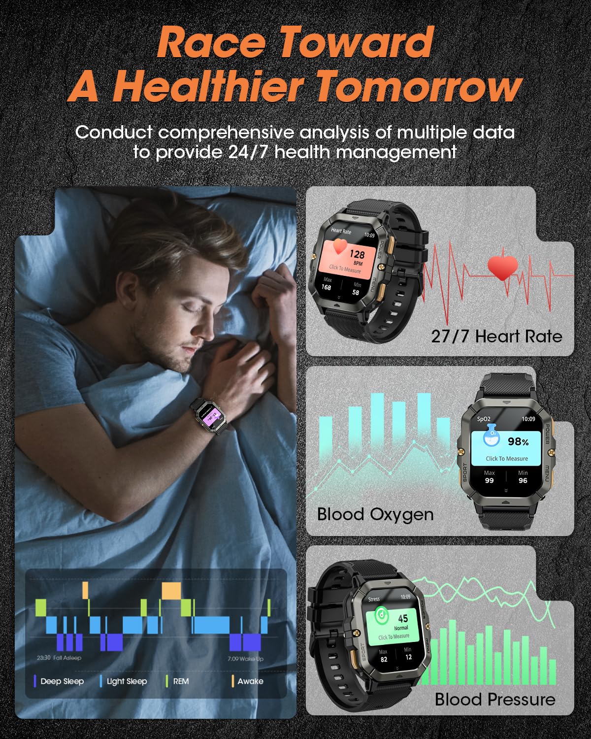 DEKELIFE Military Smart Watches for Men  , 2.02'' Fitness Smart Watch - View 4