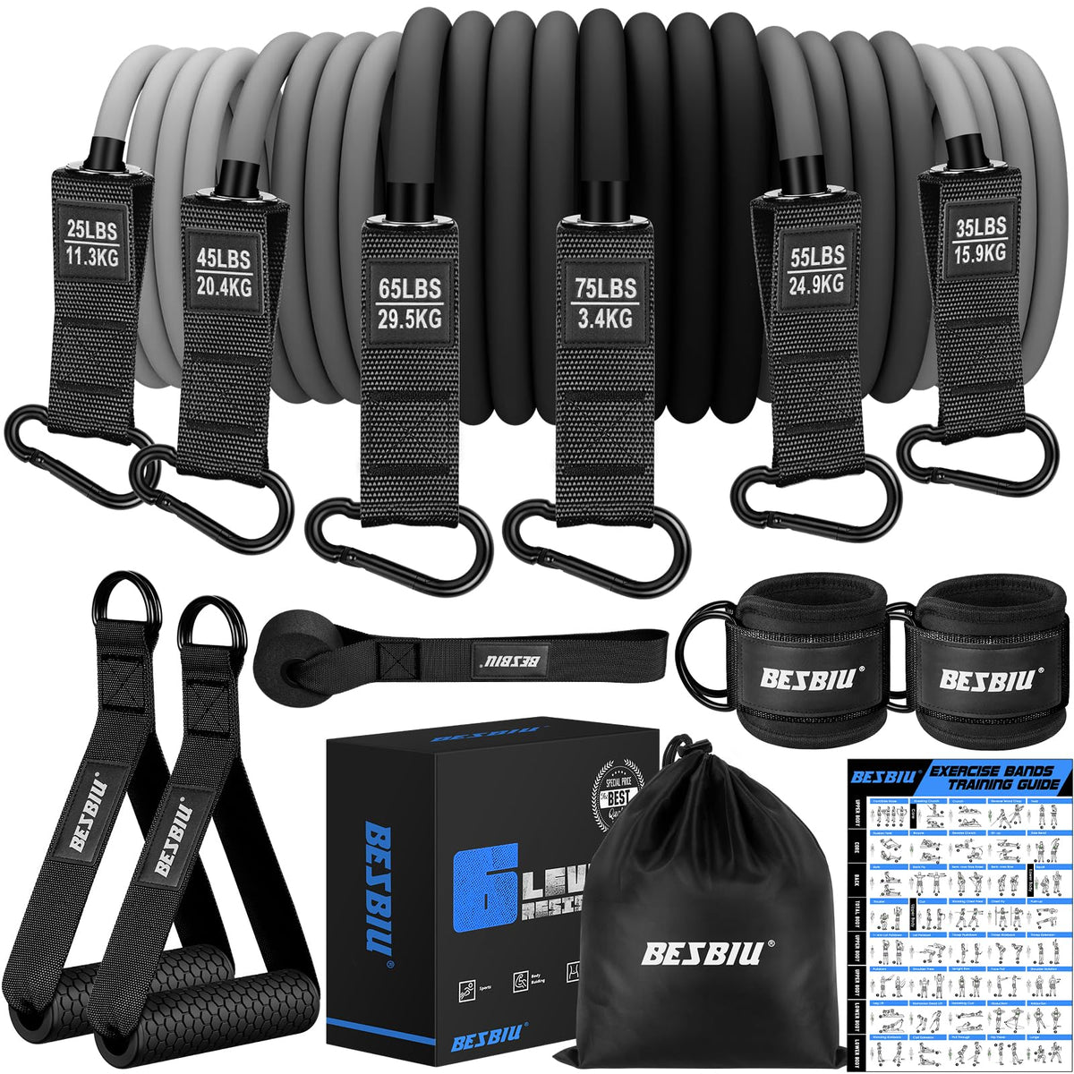 Heavy Resistance Bands for Working Out 300lbs 360lb 420lb - BesBiu Official Imagery - 2
