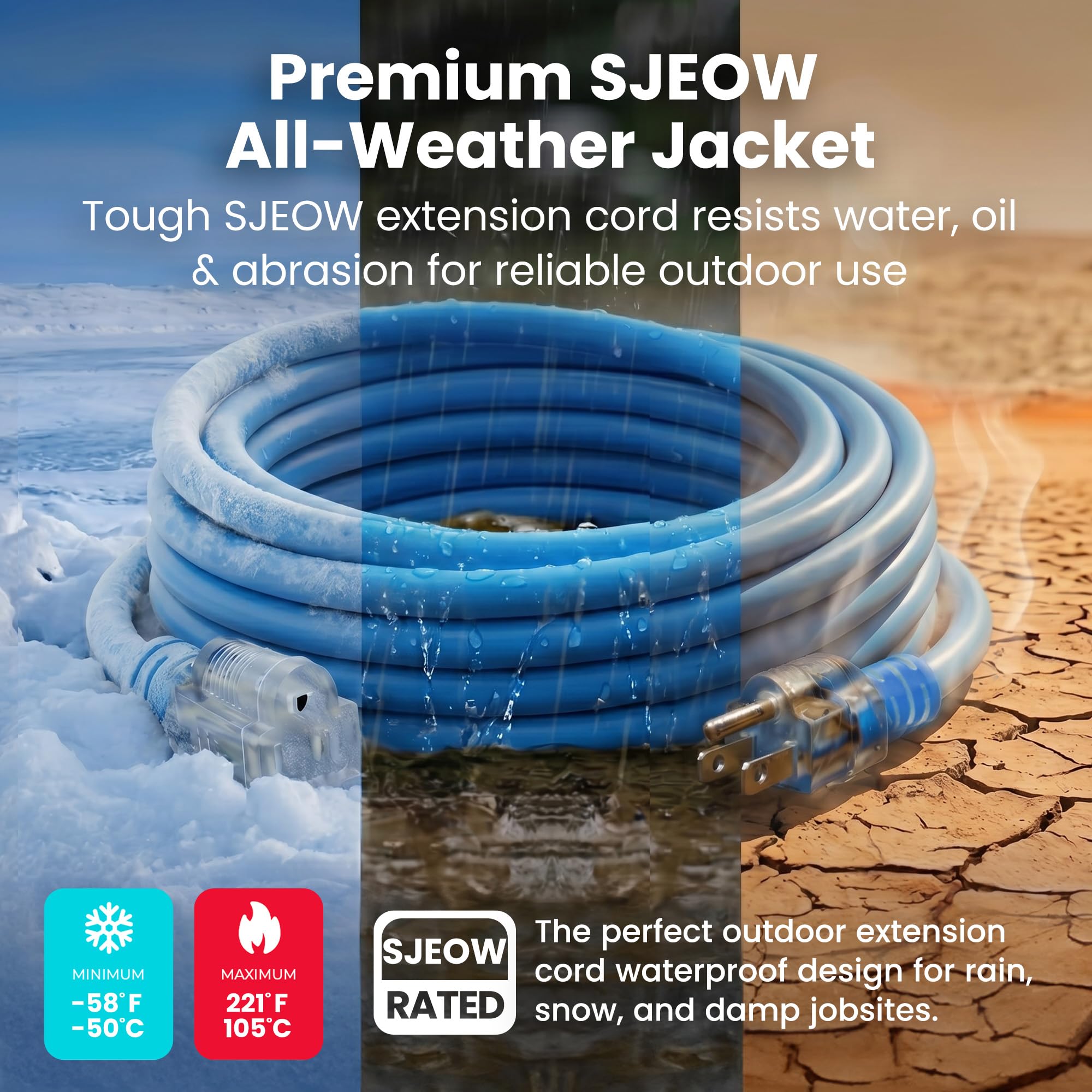 GEARit 100 ft Outdoor Extension Cord 14/3 Gauge SJEOW 14 AWG, 3-P - GEARit Official Product View 4