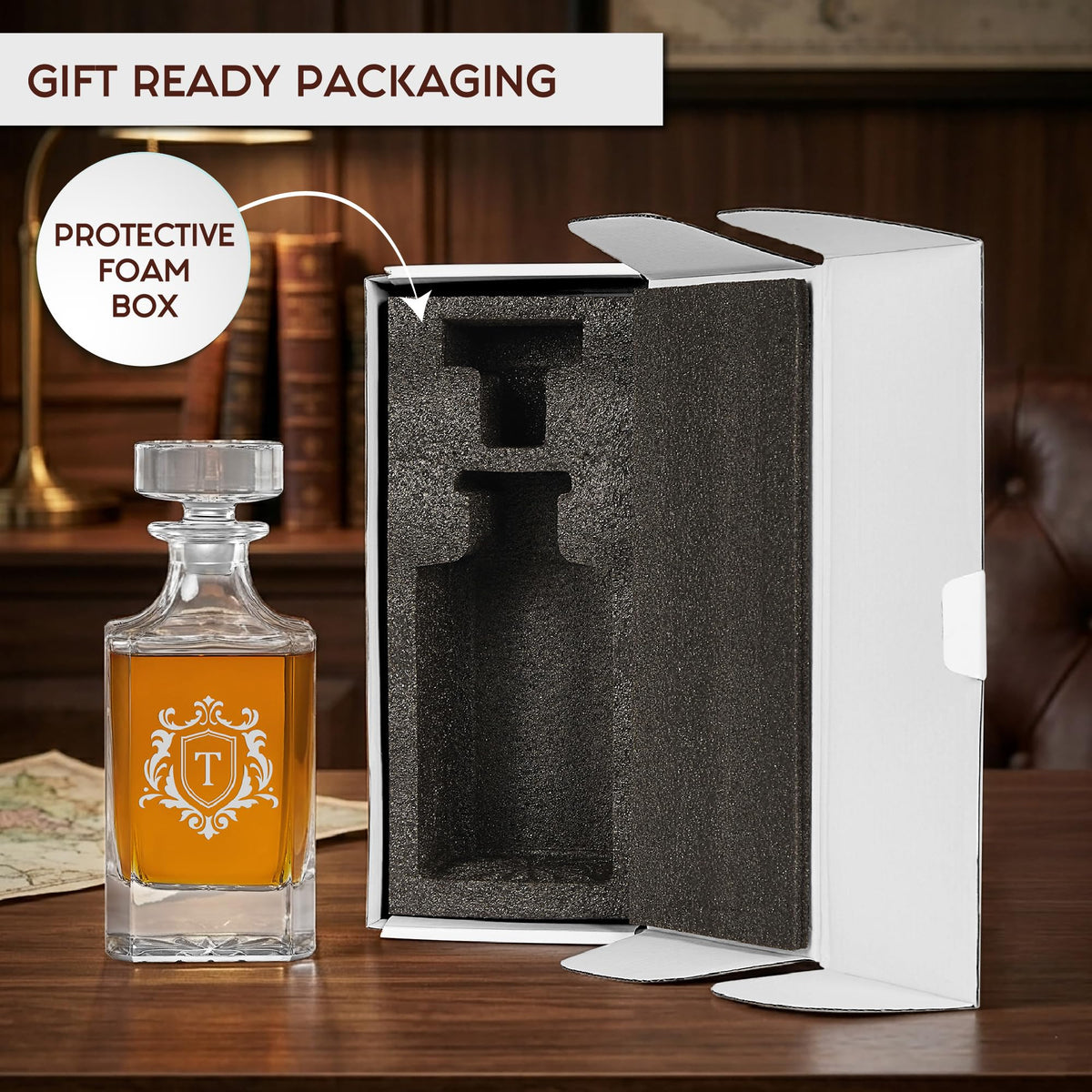 Personalized Square Whiskey Decanter Set 750ml Engraved - ENGRAVE MY MEMORIES Official Imagery - 5