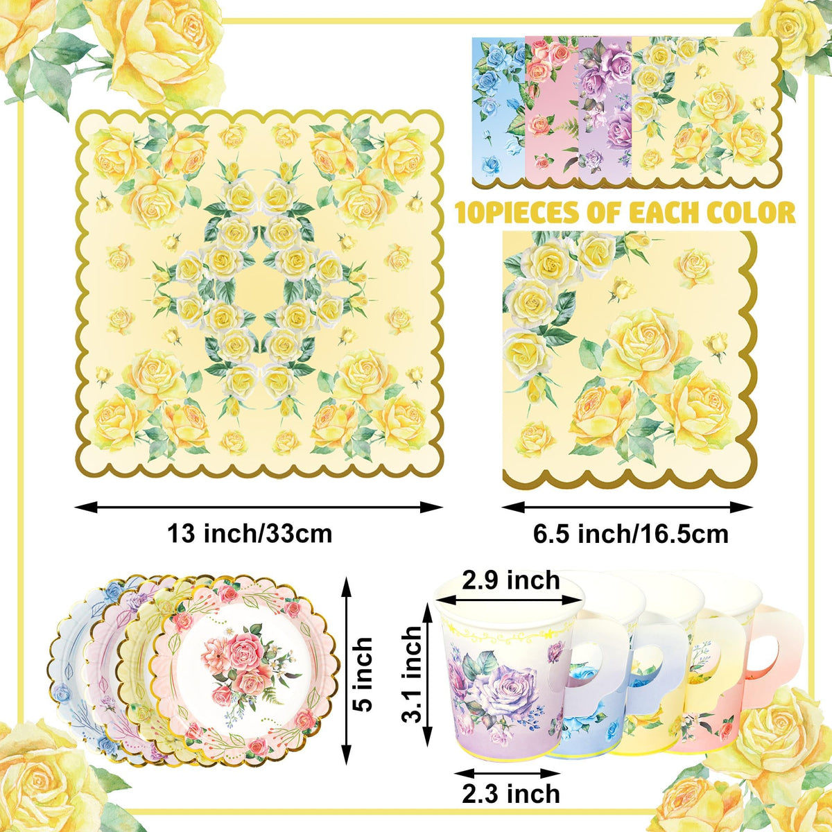 40 Set Floral Tea Cups and Saucers Disposable Tea Party - Fairooth Official Imagery - 3