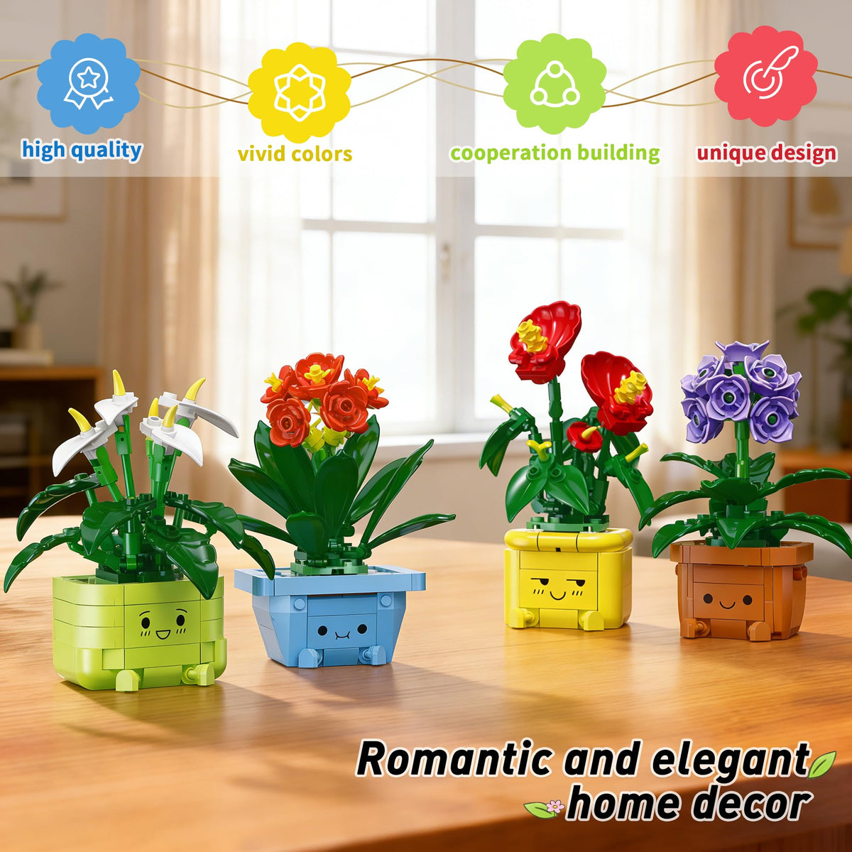 Flower Building Kit for Adults 614 Pcs Happy Plants Flowers - WIDELAND Official Imagery - 7