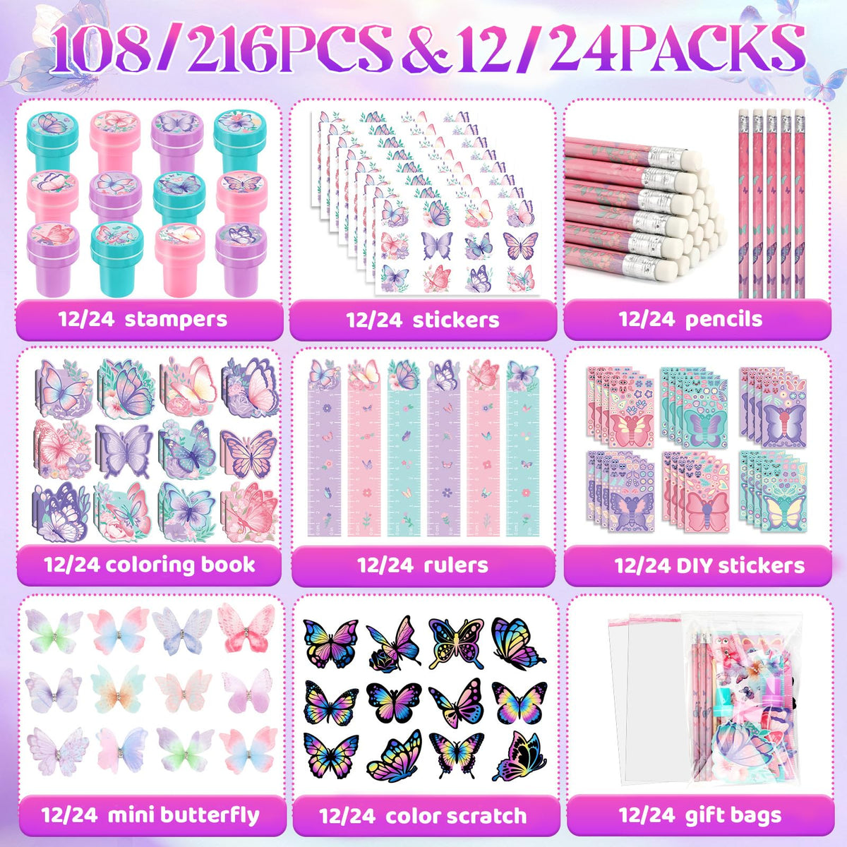 BenLouis 108Pcs Butterfly Stationery Set Party Favors for - BenLouis Official Imagery - 4
