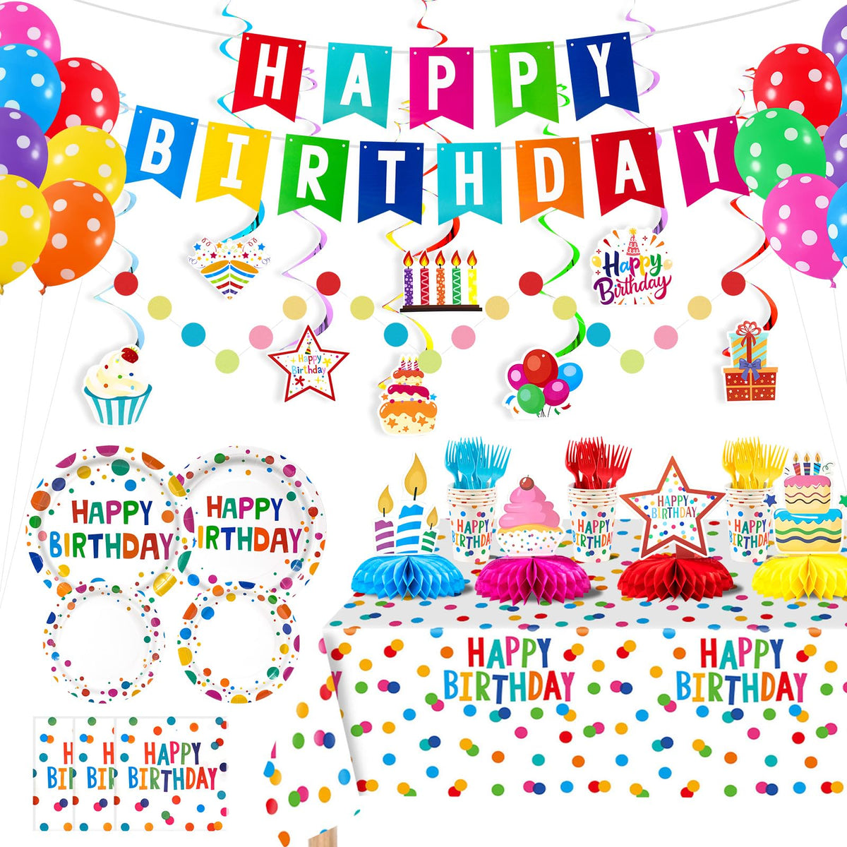 155Pcs Colorful Dots Birthday Party Decorations Party - AHCSMRE Official Imagery - 1