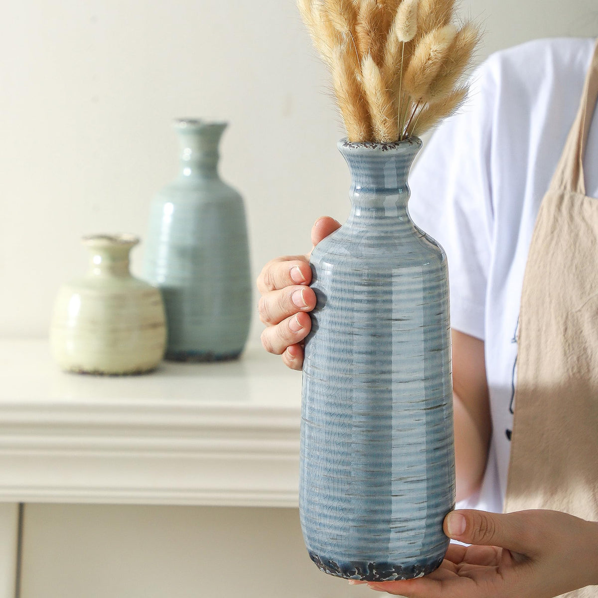 Ceramic Vase Set of 3 Rustic Neutral Vases Home Decor - ooit Official Imagery - 3