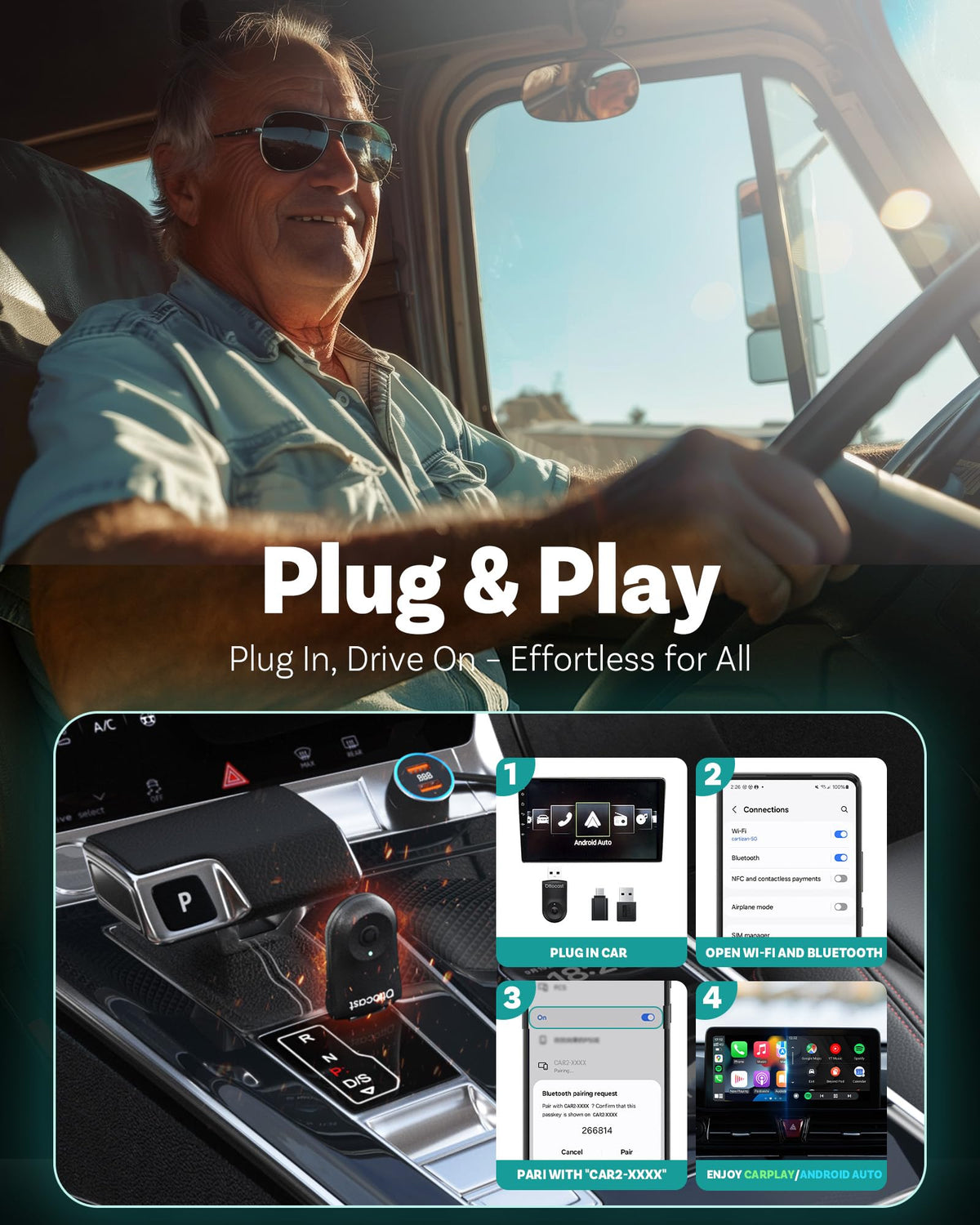 OTTOCAST Mini 2025 Wireless CarPlay Android Auto 2 in 1 - OTTOCAST Official Imagery - 4