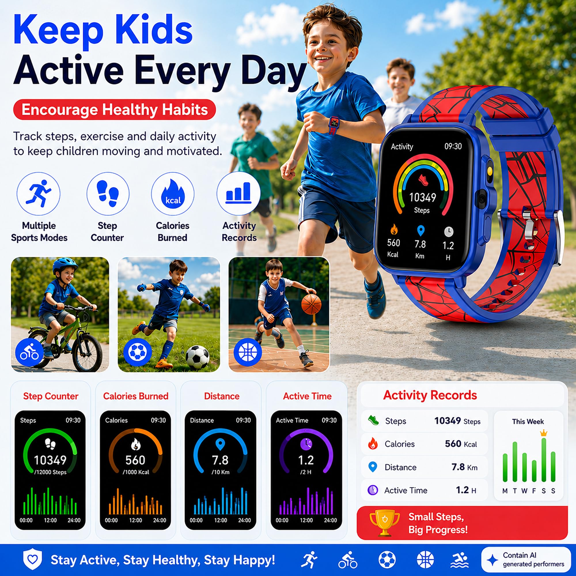 WZWNEER Smart Watch for Kids Boys Age 5-12, Ai Functions Games HD Touc - View 5