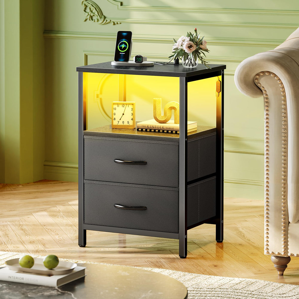 Huuger Night Stand with Charger Station and LED Lights 2 - Huuger Official Imagery - 3