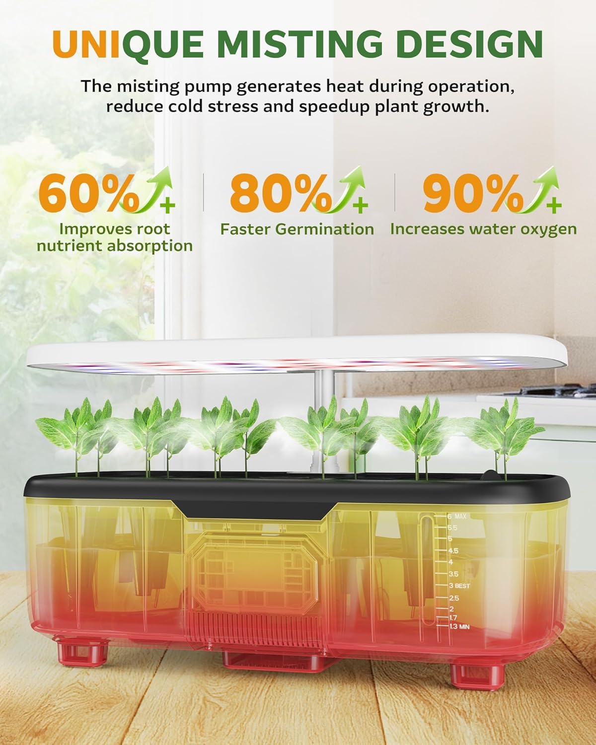 Zekeson misting hydroponic indoor herb garden kit with 15 pods, smart planter system for growing herbs indoors