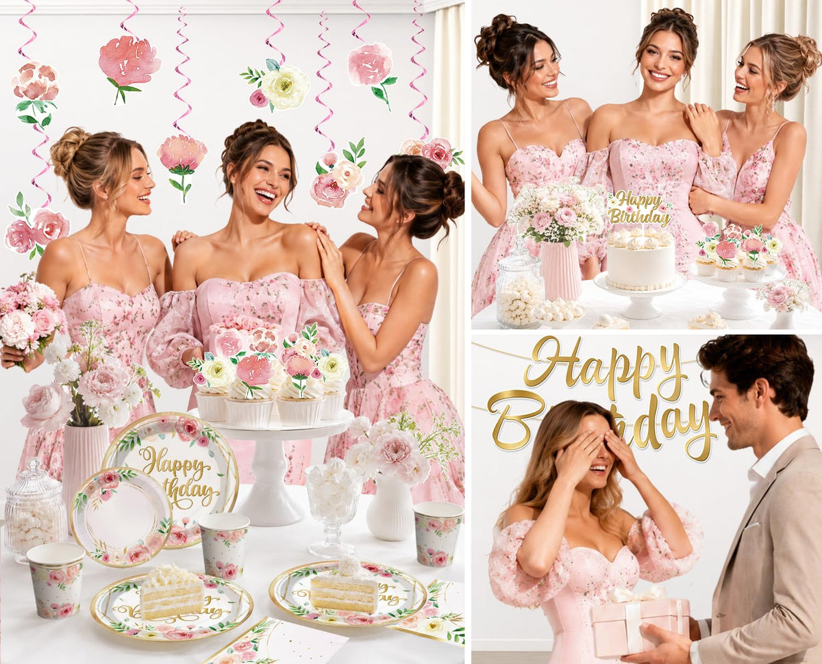 Flower Birthday Decorations Set 12oz Cups Serves 20 Guests - Yingoto Official Imagery - 8