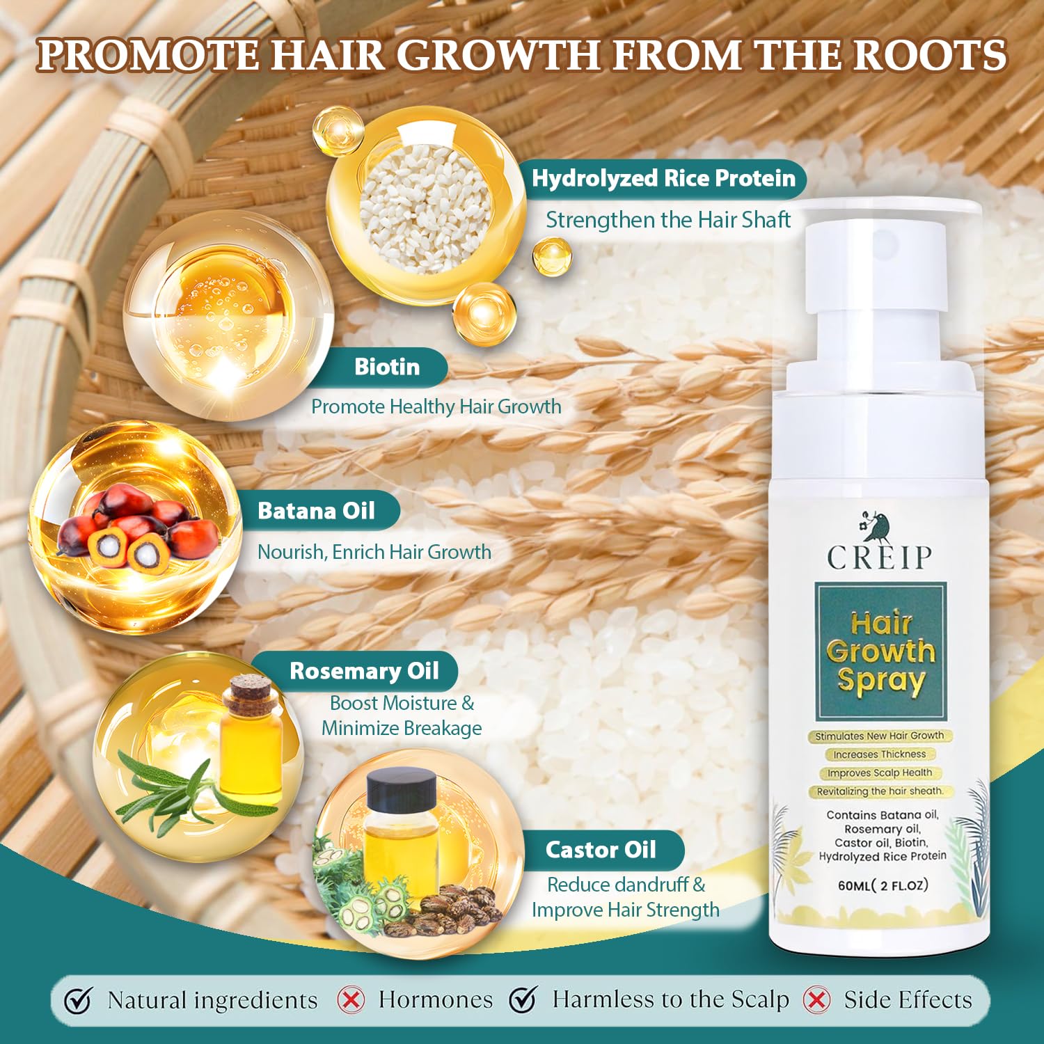 Creip Natural Hair Growth Oil Spray - Natural Formula with Batana & Castor a - Creip Official Product View 3