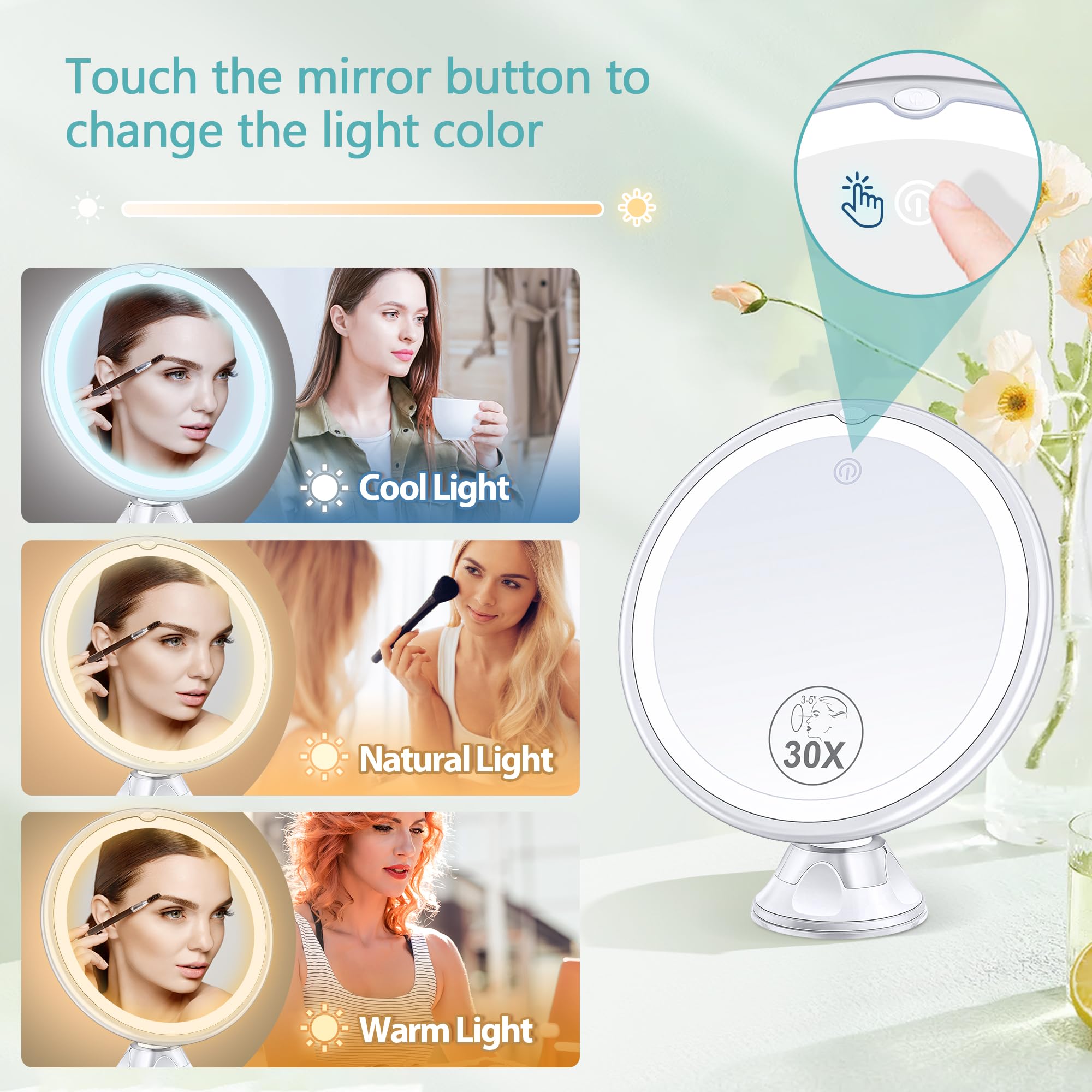 Lighted Makeup Mirror with 30X Magnification 30X Magnifying - B Beauty Planet Official Product Imagery - 5