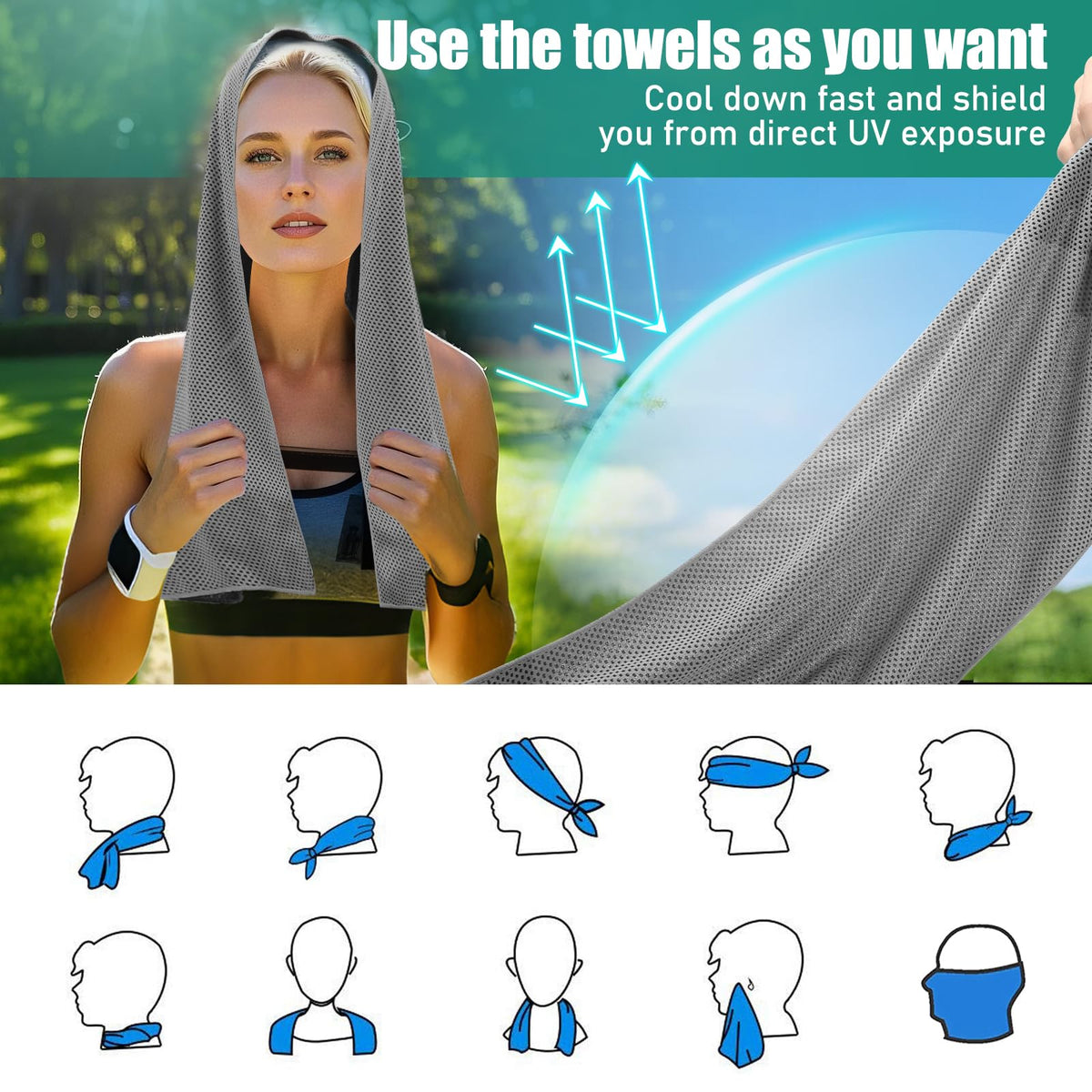 Cooling Towels Pack of 30 40 12 Neck Cool Towel Bulk Cold - Haoteey Official Imagery - 6