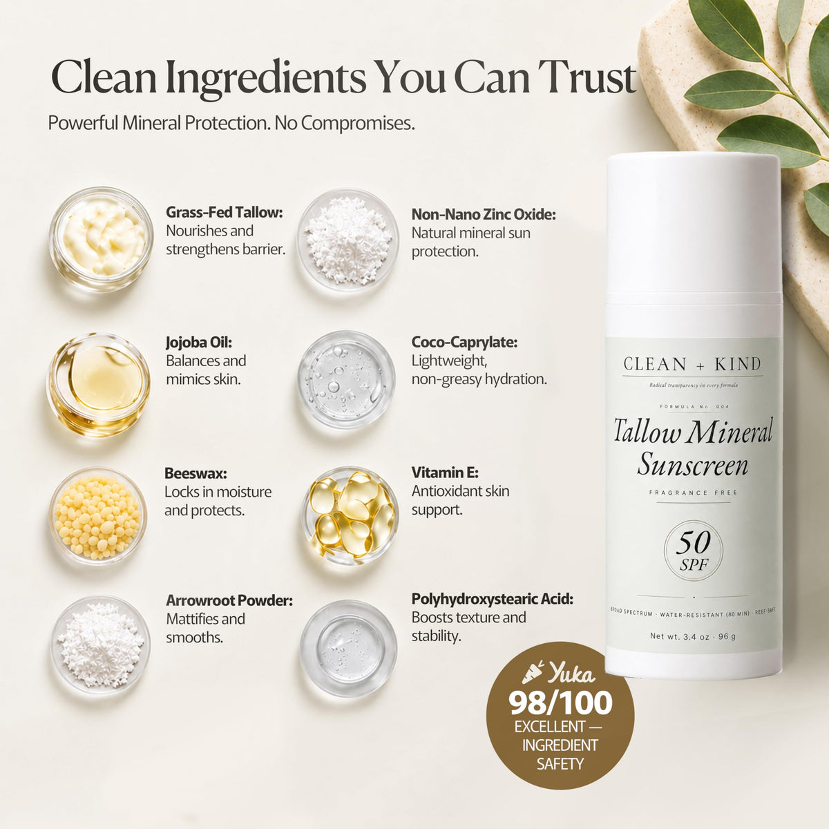 Organic Beef Tallow Sunscreen SPF 50 Zinc Oxide Unscented - Clean + Kind Official Imagery - 4