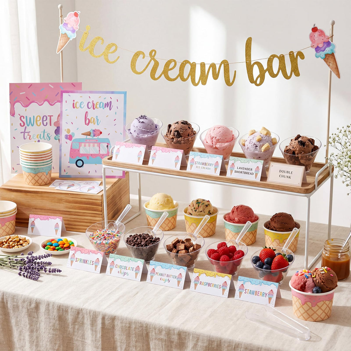 Hushee 115 Pcs Ice Cream Bar Supplies Kit Ice Cream Party - Hushee Official Imagery - 5