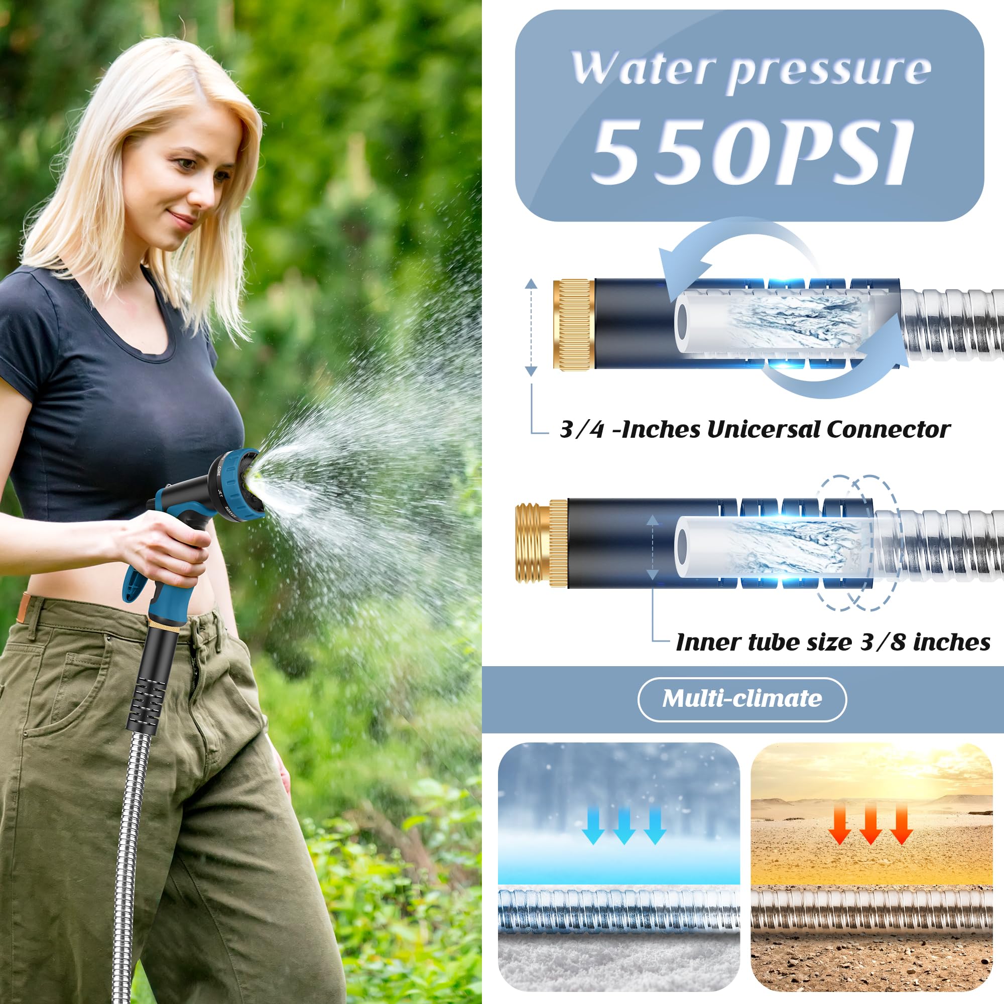 Advinski Garden Hose 100FT with 10-Function Nozzle, No-Kink Water - Advinski Official Product View 8