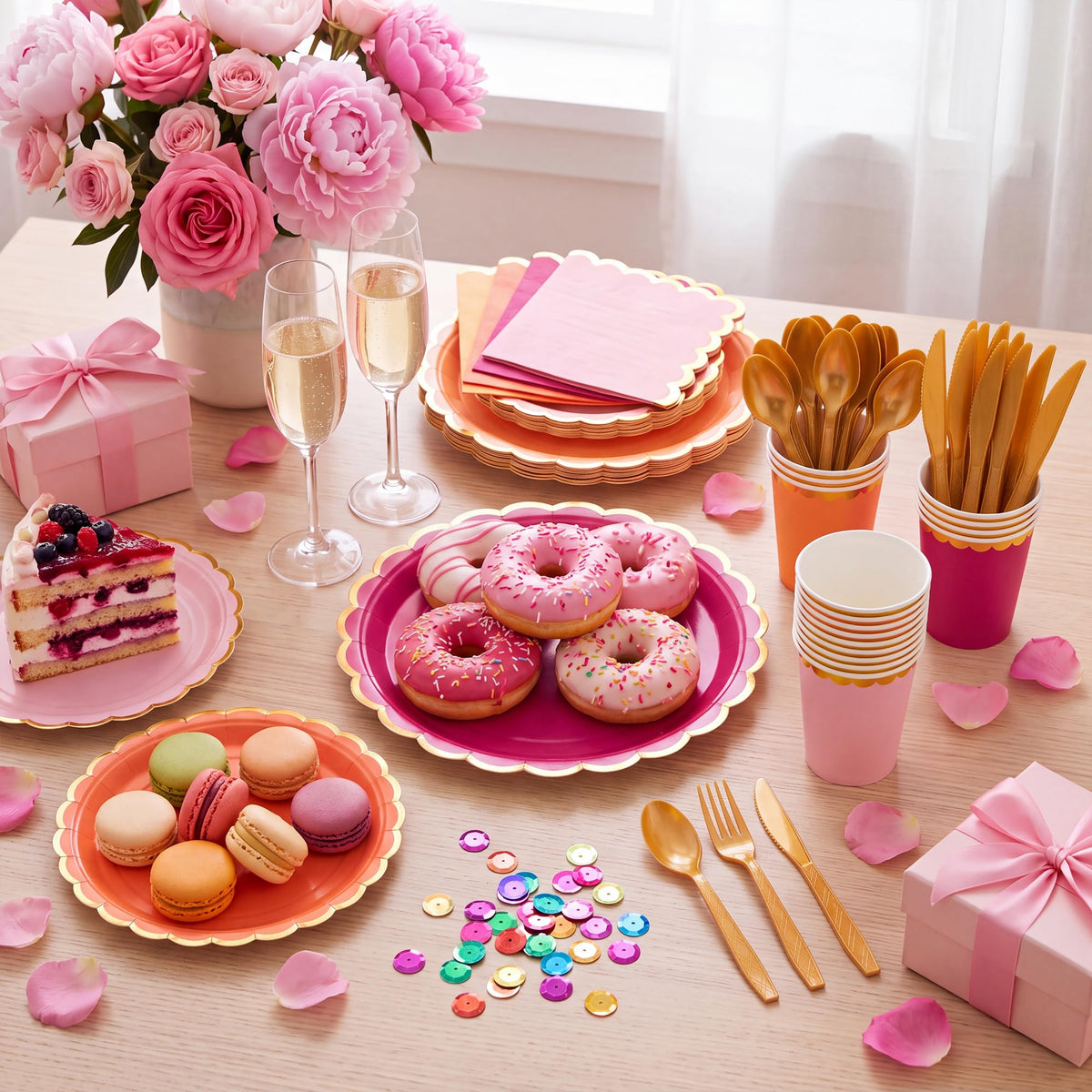 140PCS Pink Orange Disposable Dinnerware Set Serves 20 - Kochorie Official Imagery - 3