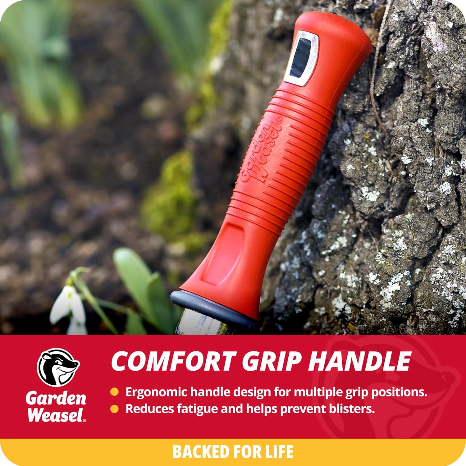 Garden Weasel 3-piece hand tool set with trowel, transplanter, and cultivator for gardening and planting tasks.