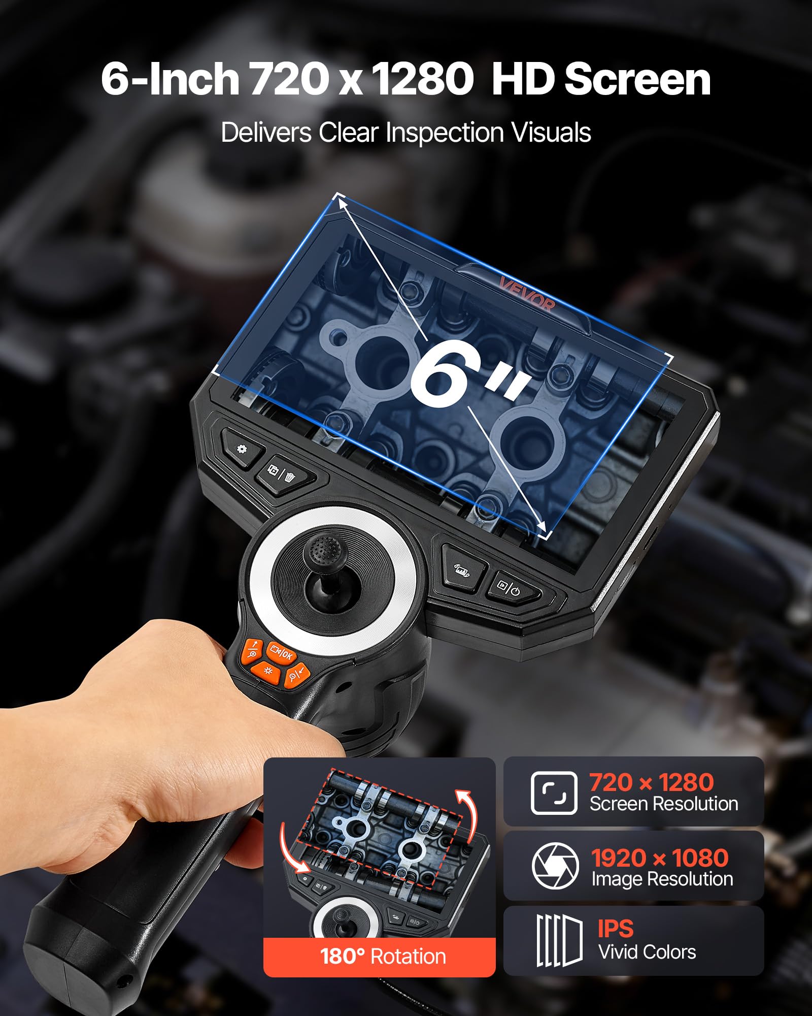 VEVOR 4-Way Articulating Borescope with Light, True 1080P HD Indu - VEVOR Official Product View 5