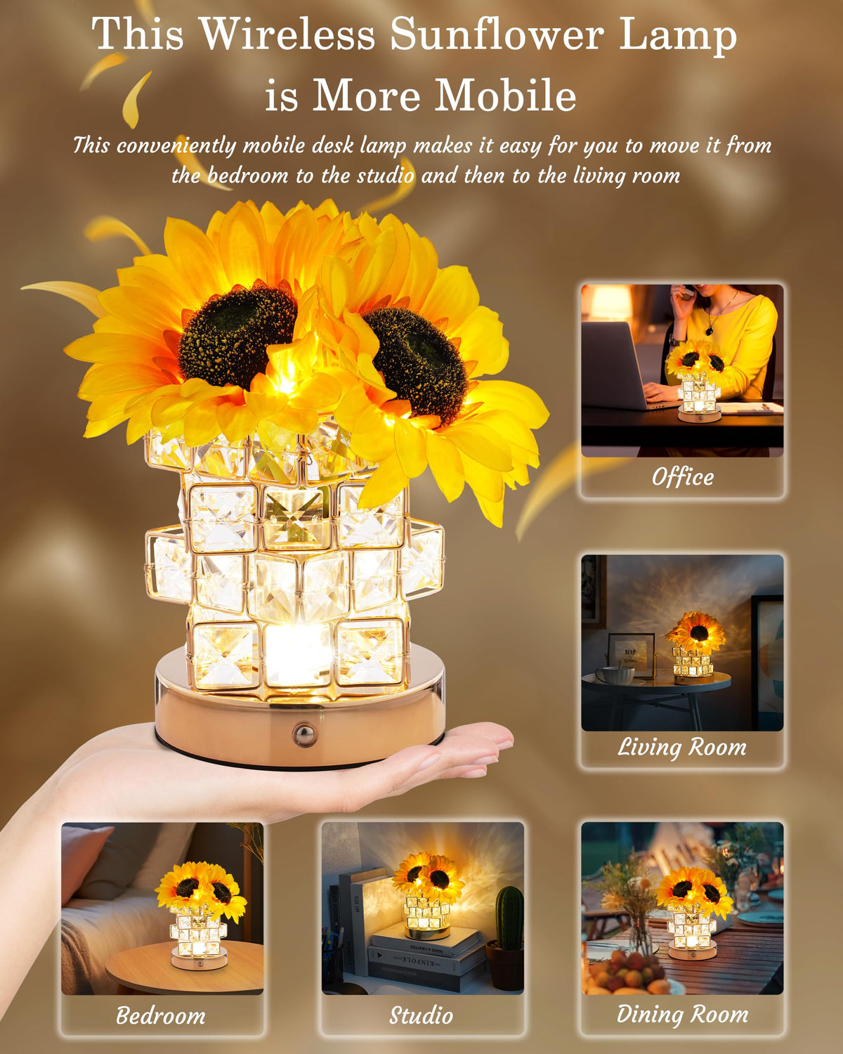 Cordless Sun Flower Lamp Adjustable Touch Crystal Night - JPGEW Official Imagery - 7
