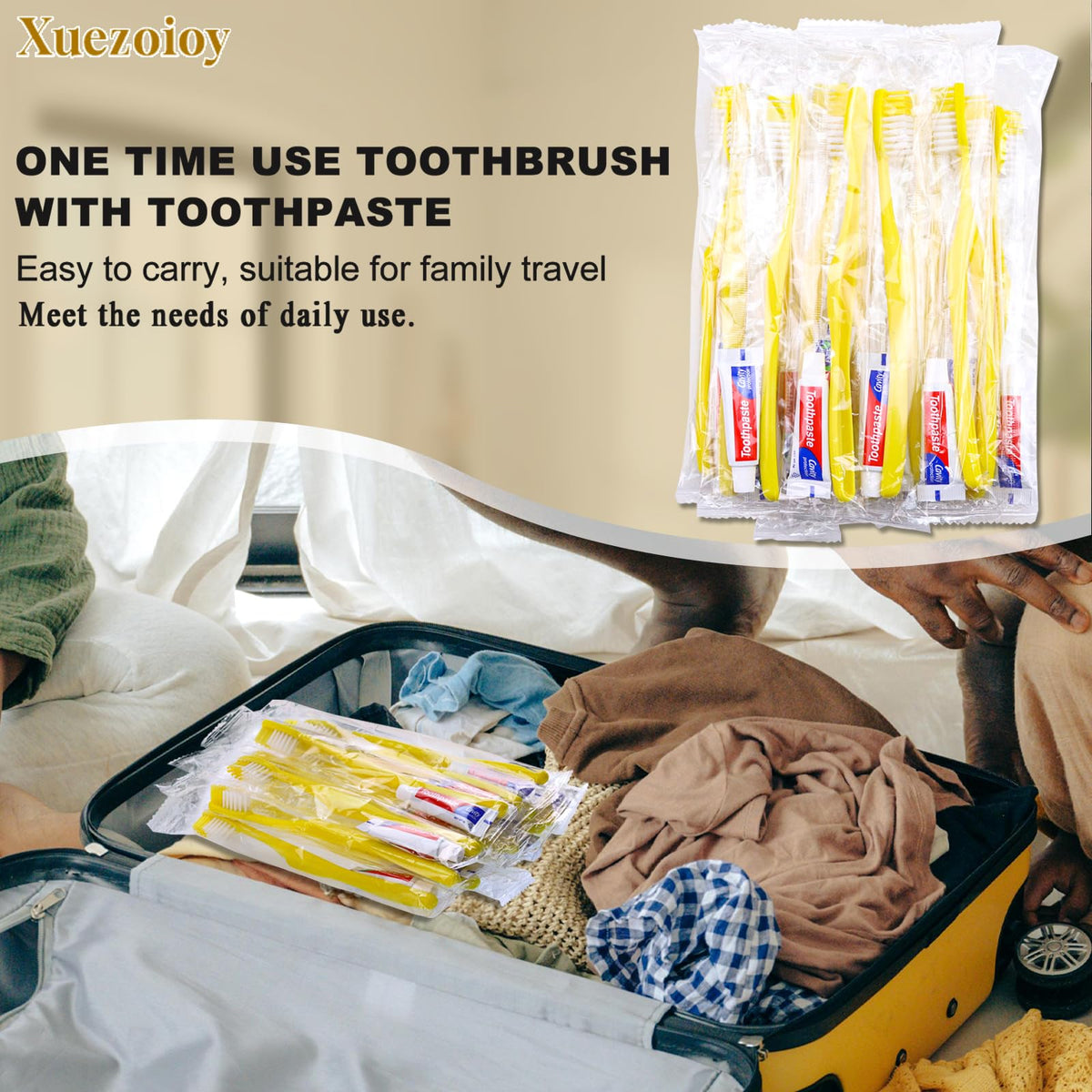 Disposable Toothbrushes with Toothpaste 200 Pack Yellow - Xuezoioy Official Imagery - 6