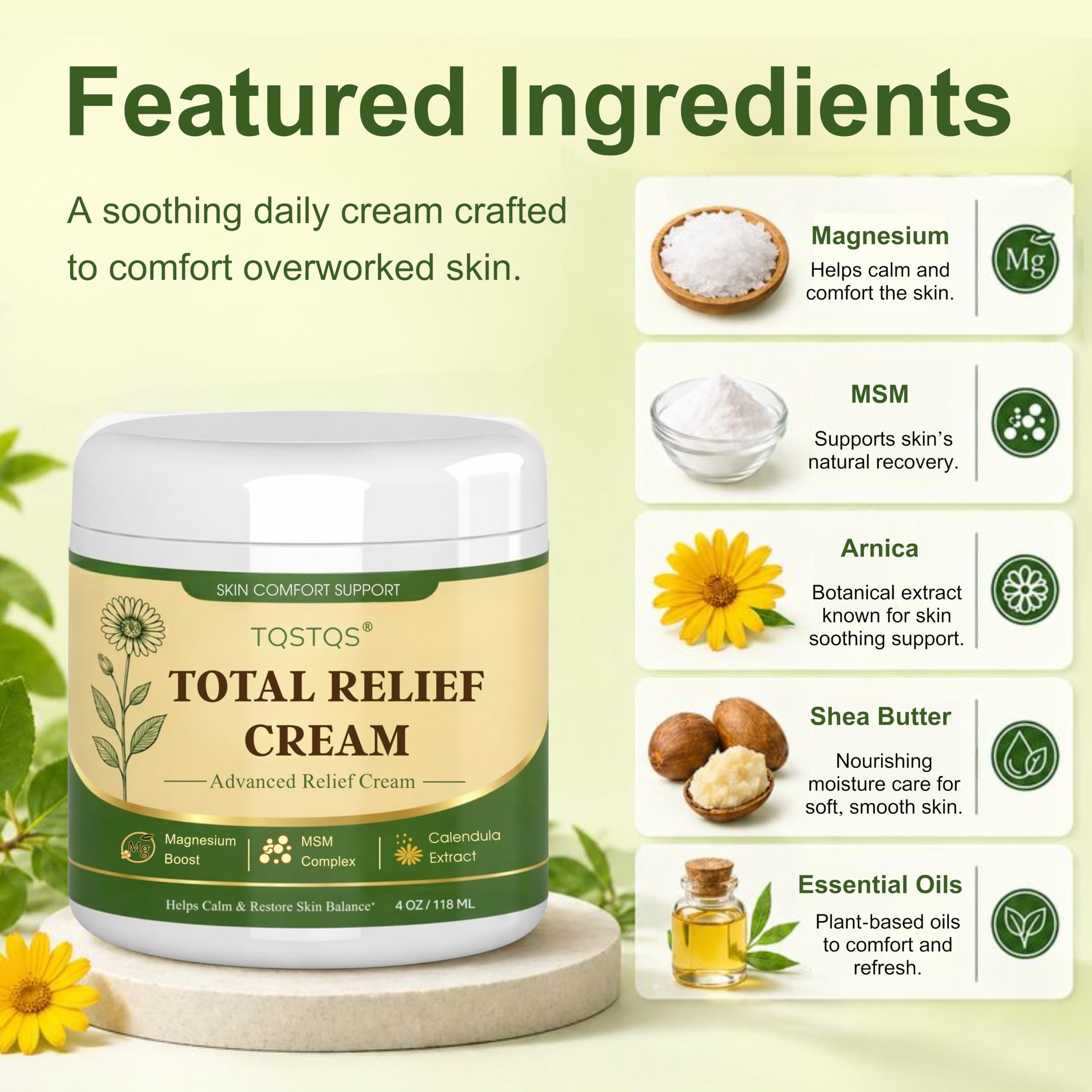 TQSTQS Magnesium Cream – Foot, Hand & Back Relief 4 oz