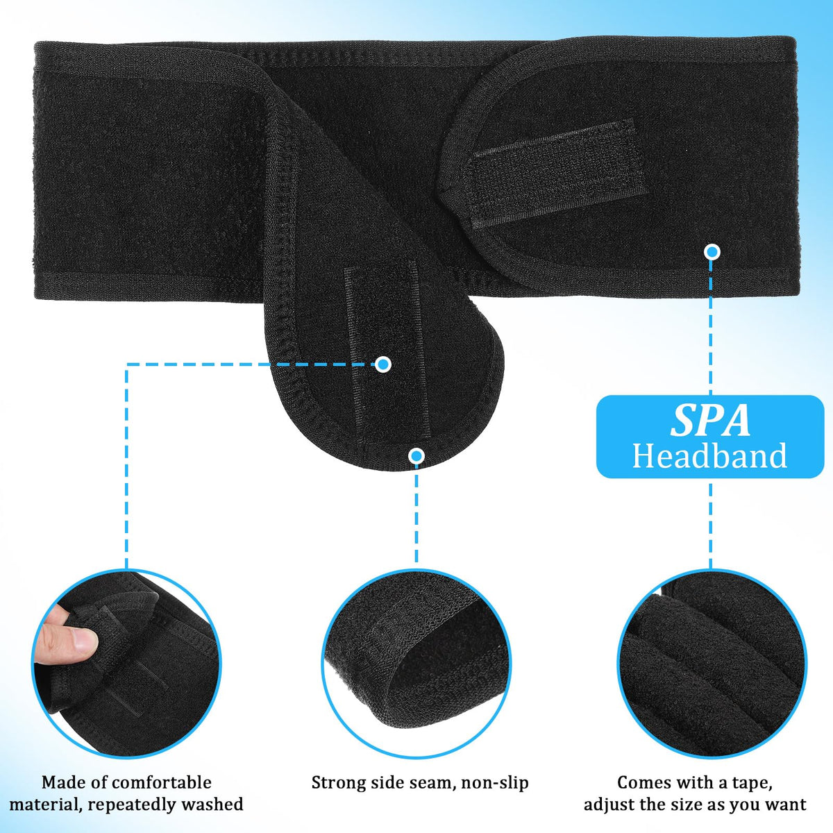 Lemecima 30 Pack Black Spa Headband Bulk Adjustable Facial - Lemecima Official Imagery - 4