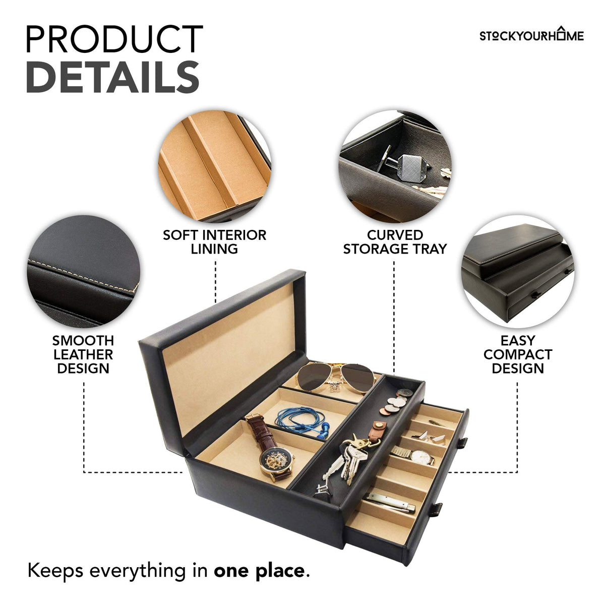 Stock Your Home Mens Valet Tray Men s Jewelry Box Night - Stock Your Home Official Imagery - 6