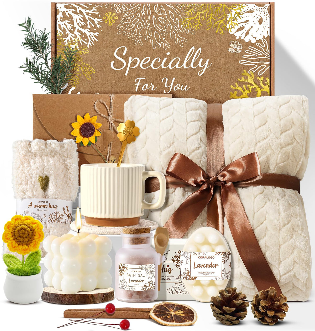 11pcs Spa Gift Baskets for Women Sunflower Self Care Set - Coralogo Official Imagery - 8