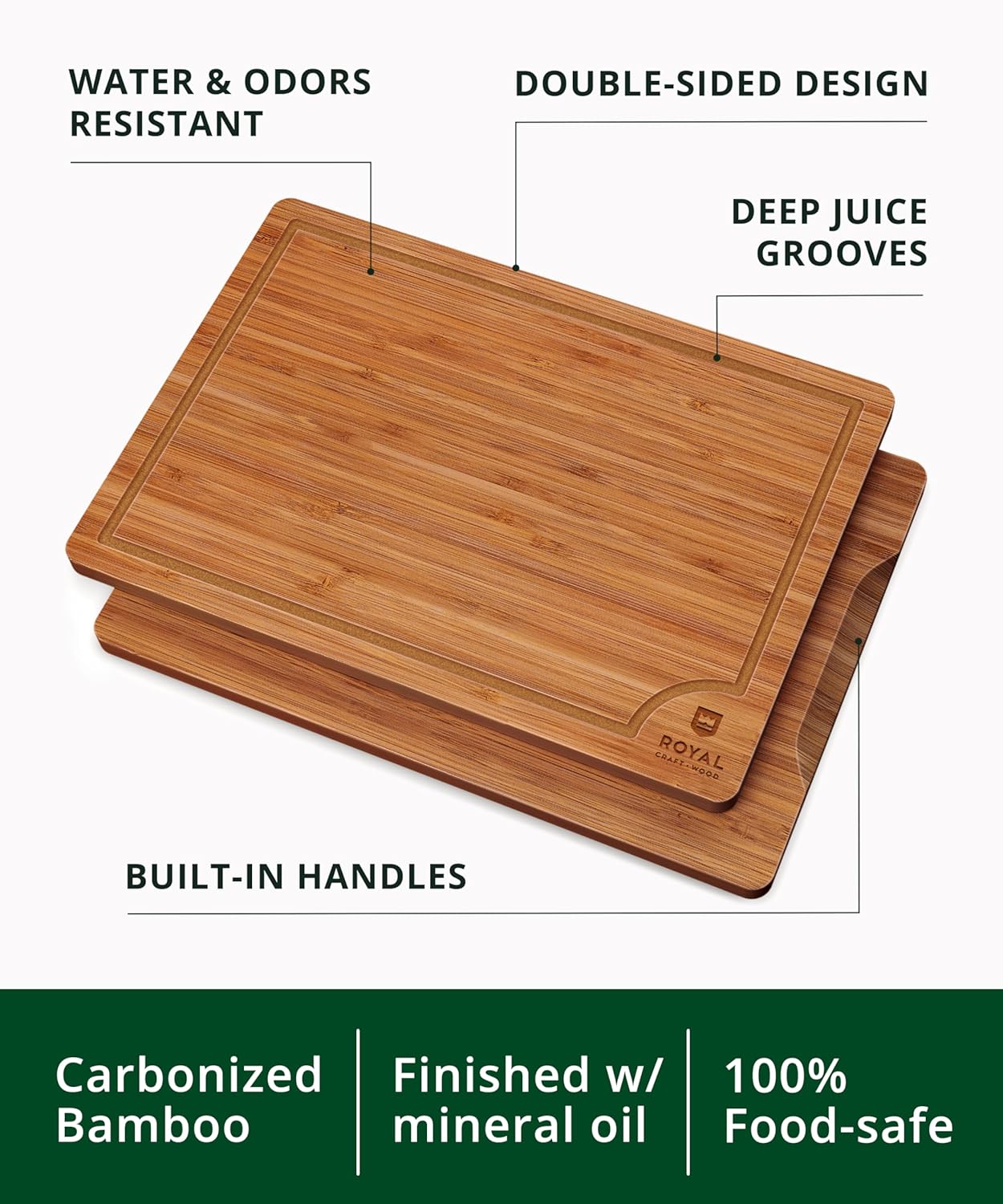 Royal Craft Wood wooden cutting board for kitchen meal prep and serving, showcasing a smooth, durable surface on a clean countertop.