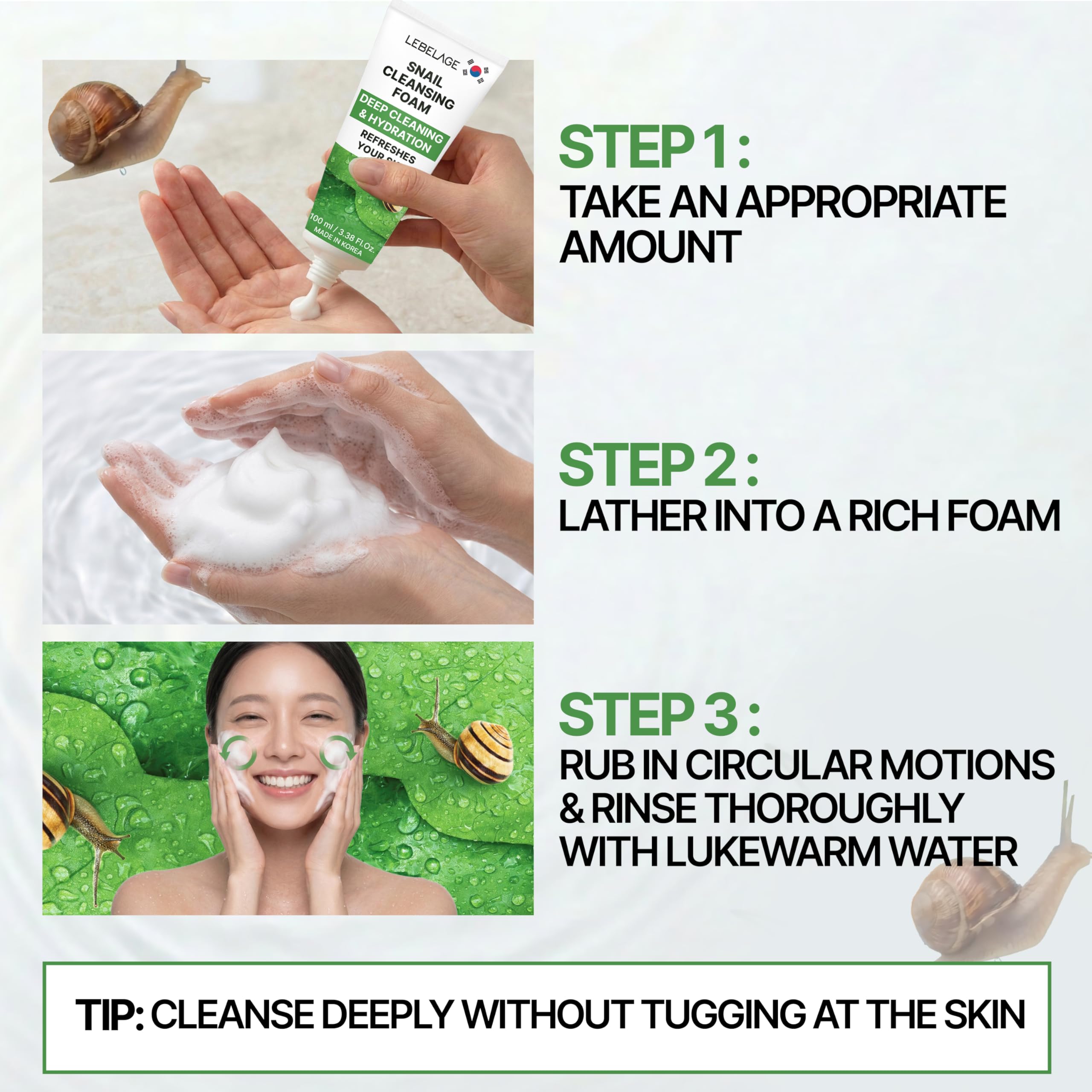 LEBELAGE Korean Snail Facial Cleanser 3.38 oz - LEBELAGE