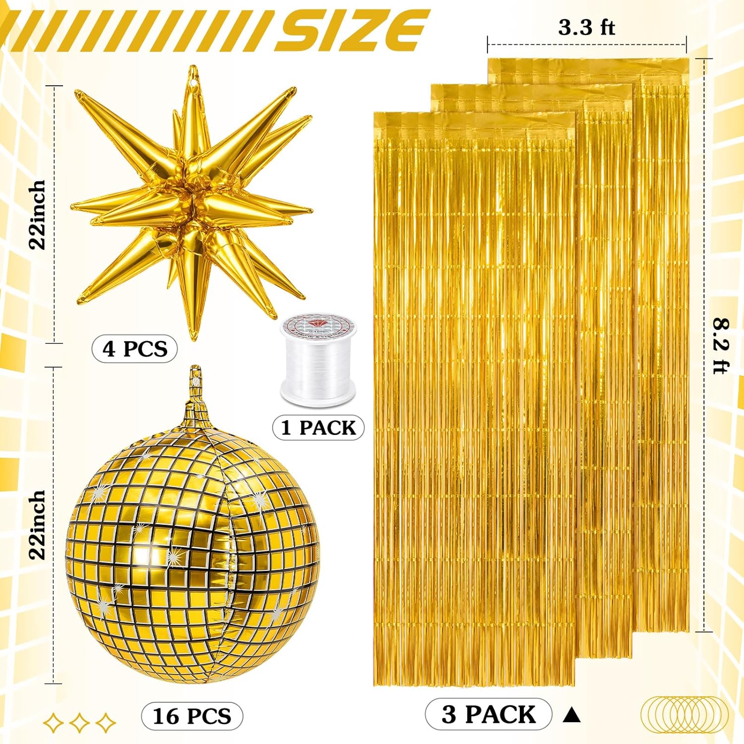Seenelling 24-piece gold party decoration set with 22-inch star-shaped balloons and 4D balloons for celebration decoration